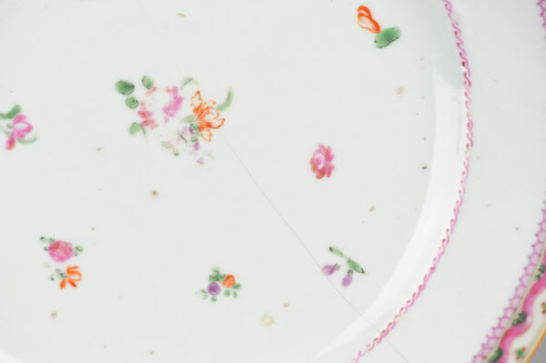 18th c Famille rose Chinese porcelain plate flowers