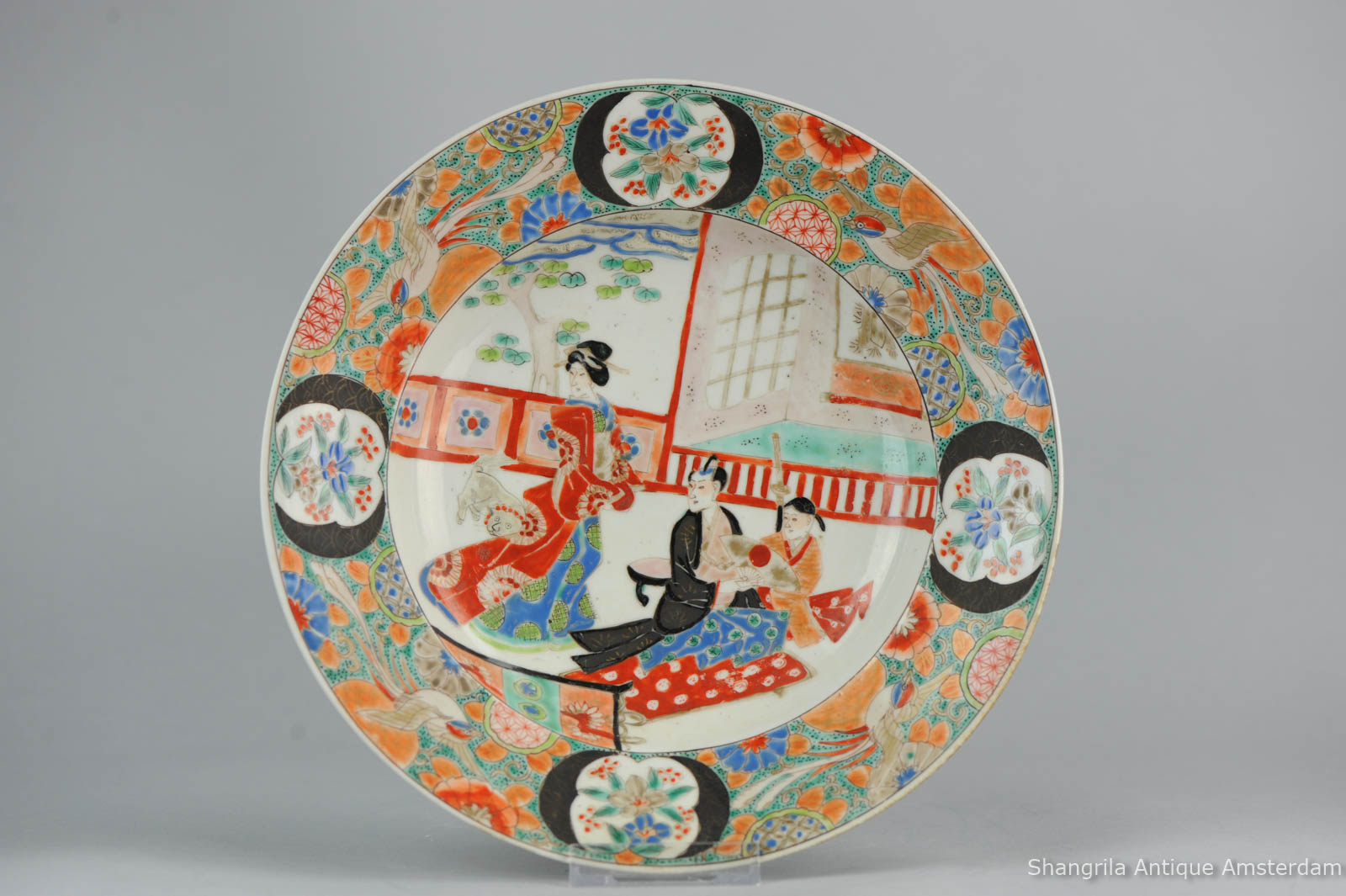 19C Japanese Porcelain Plate Arita Japan Zoshuntei marked Base Geisha