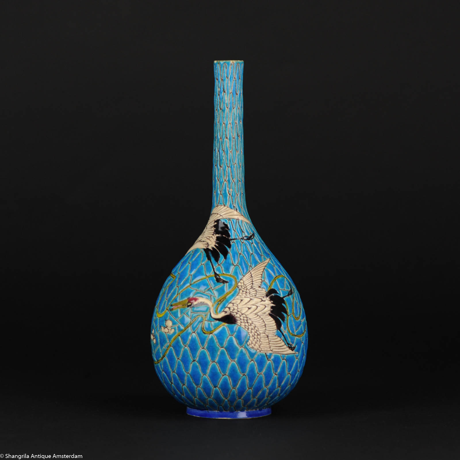 Perfect Antique 19c Japan Japanese Porcelain Vase Lobbed Birds Flowers Marked