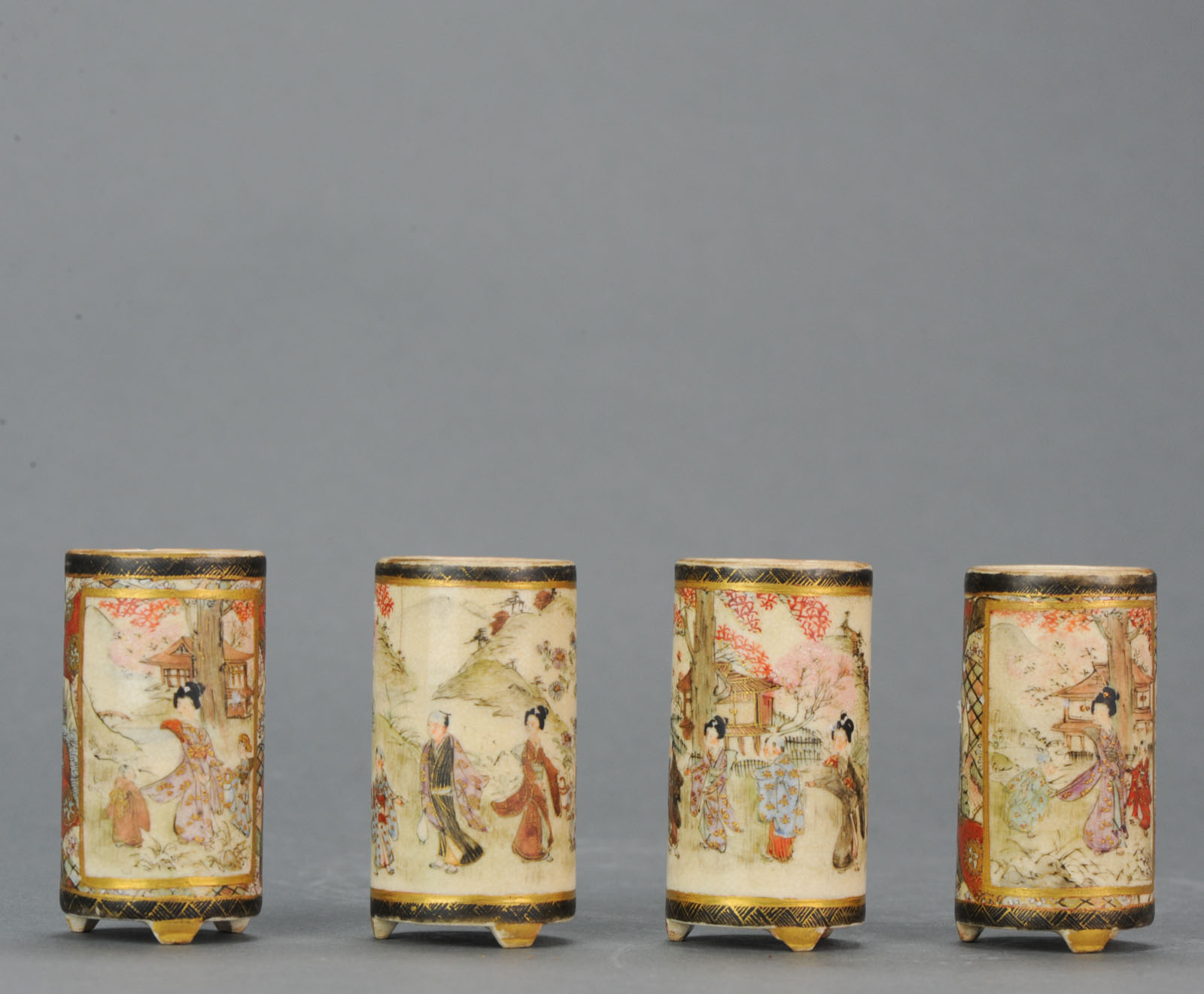 Antique 19C Japanese Satsuma Vase Decorated Marked Base Japan
