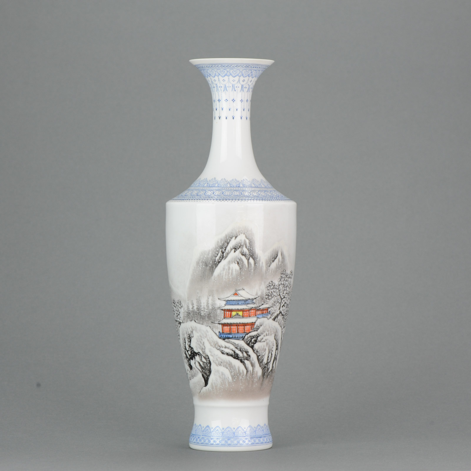 20th Winter Landscape Jingdezhen PRoC Eggshell Porcelain Vase Chinese Marked