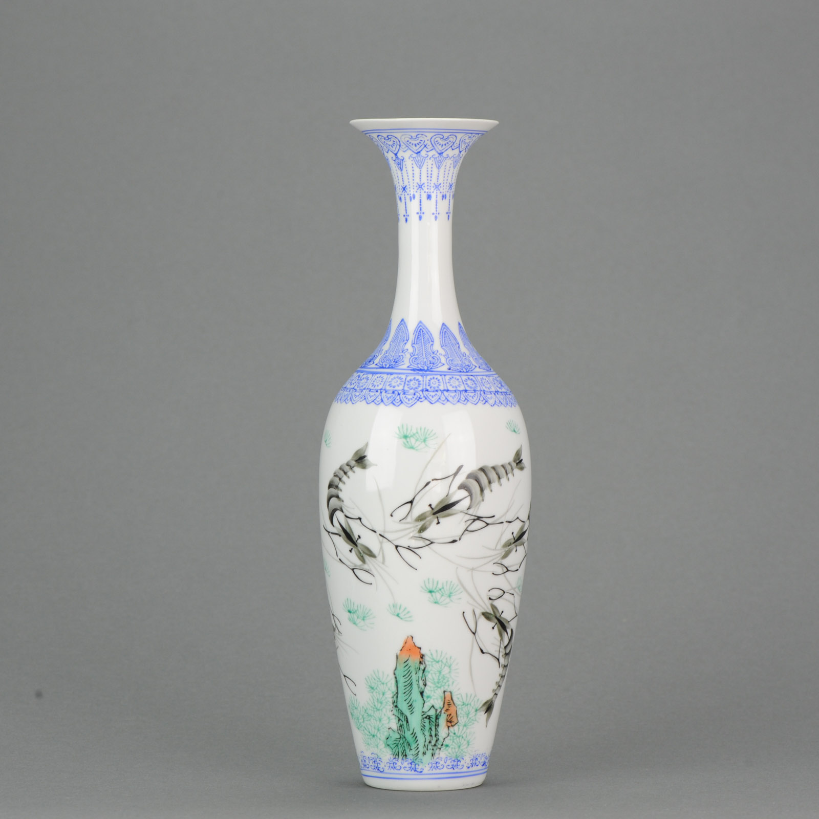20th Crayfish Jingdezhen PRoC Eggshell Porcelain Vase Chinese Marked