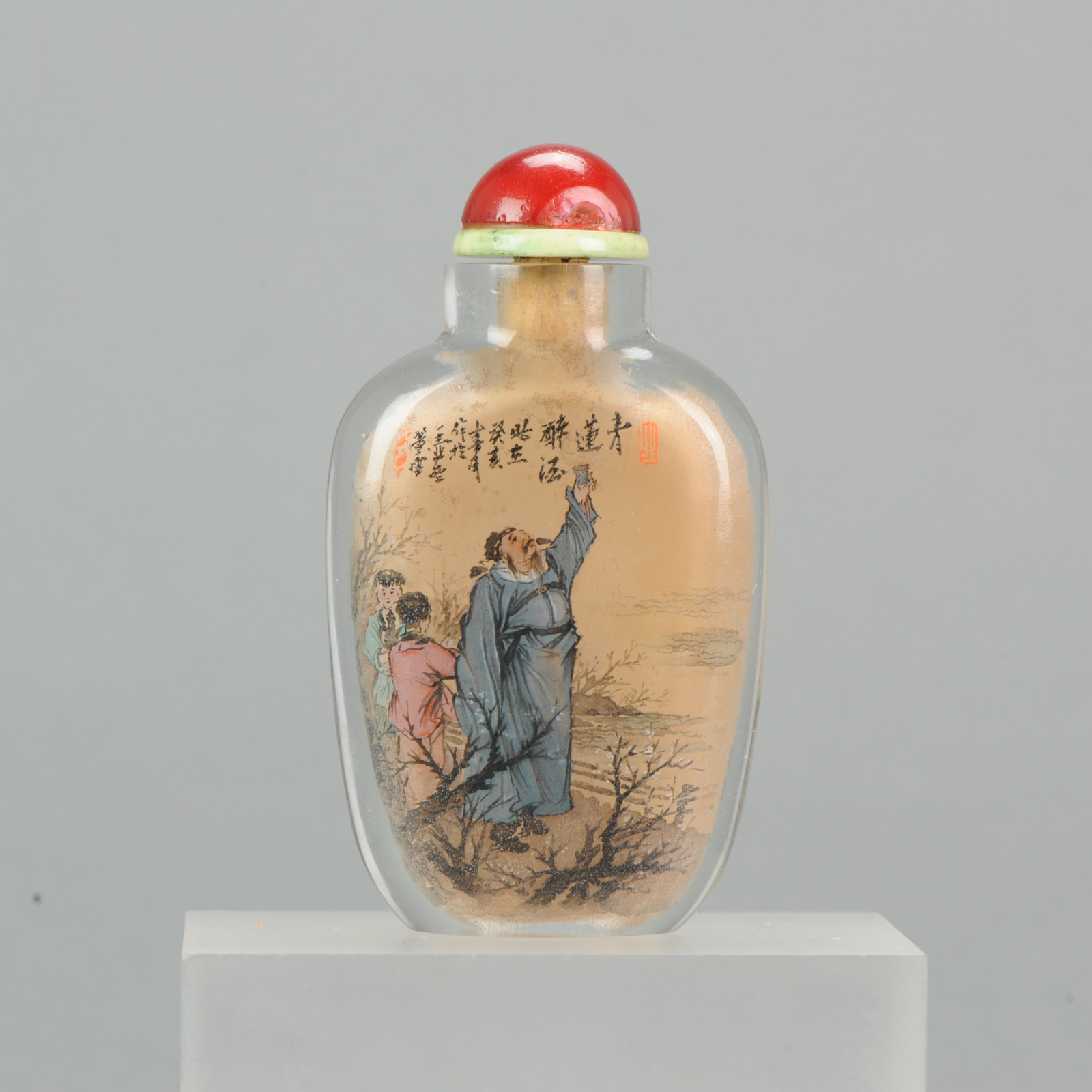 Chinese Antique coloured glaze Inner painting Meng Xiaodong snuff bottle 