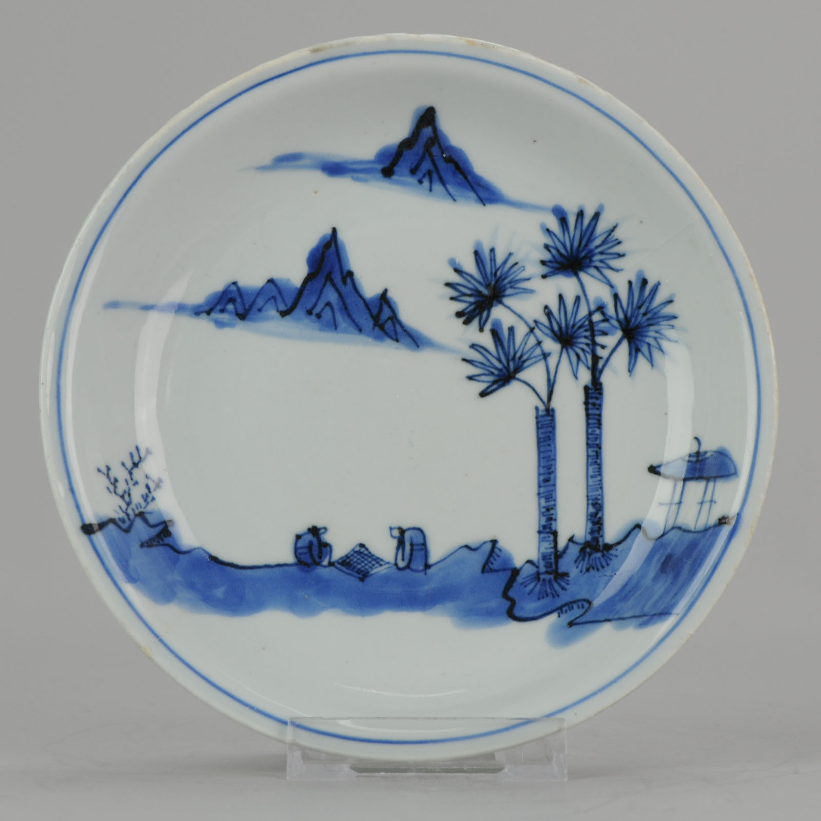 Antique Chinese Porcelain Ming Wanli / Tianqi Playing Go Landscape Plate