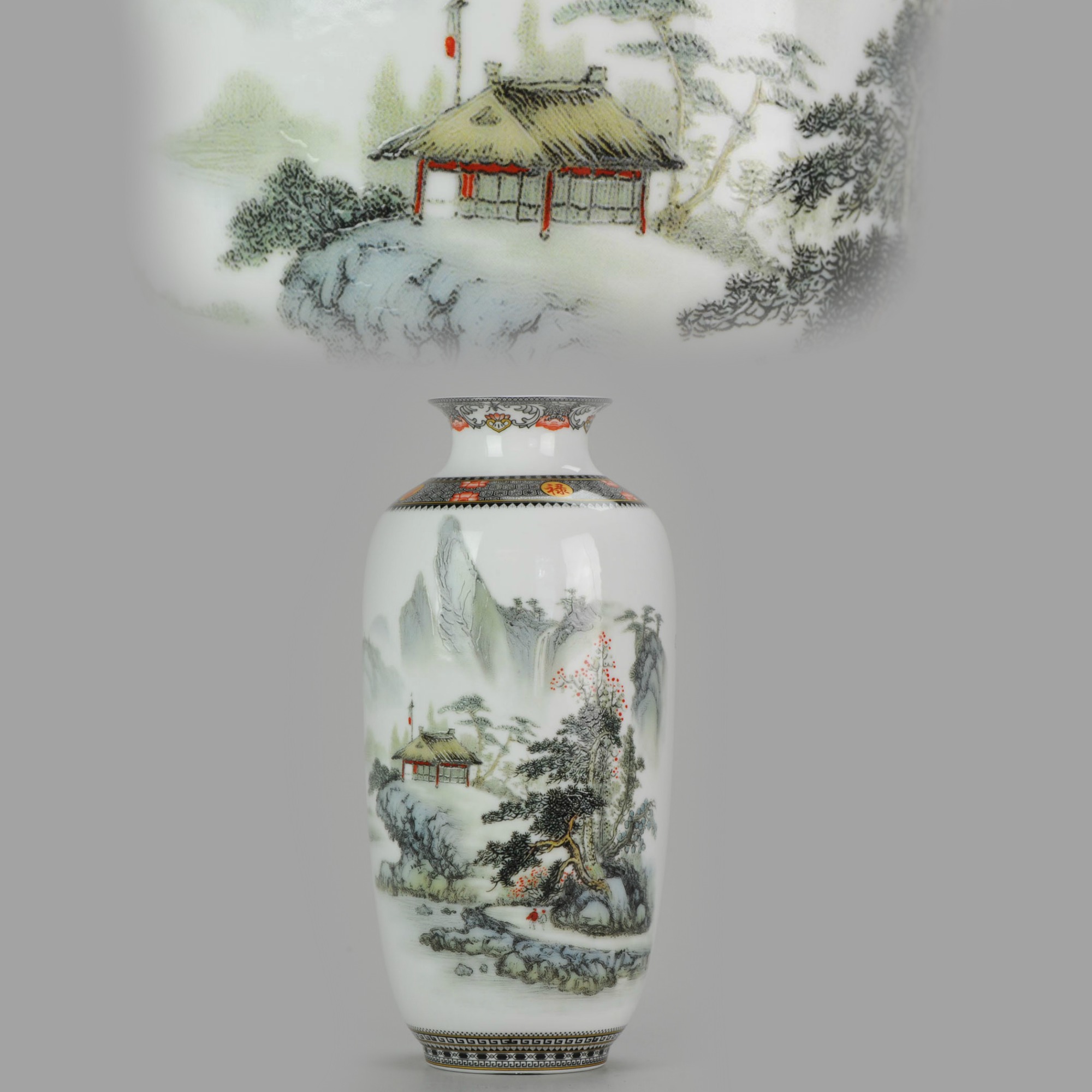 MODERN Chinese polychrome Qianjiang Style Landscape Marked