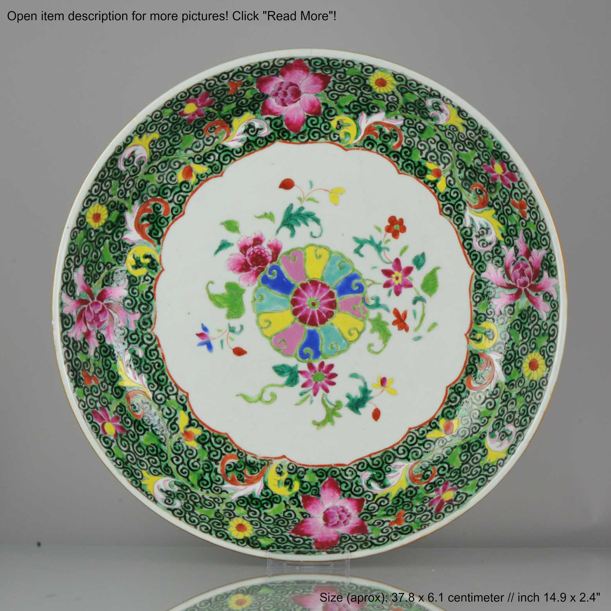 37.8CM 18C Chinese Porcelain Pre Bencharong Famille Rose black ground Flower