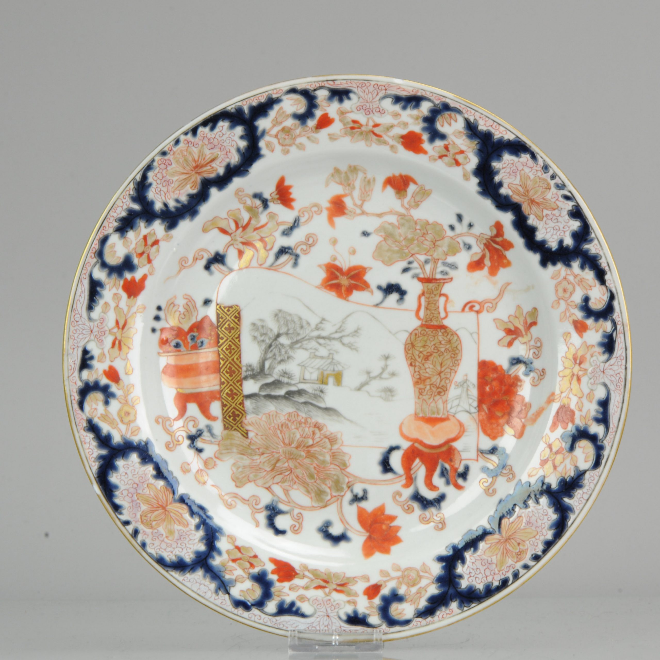 Antique Japanese Imari Plate with a floral Landscape scene Japan 18/19th C