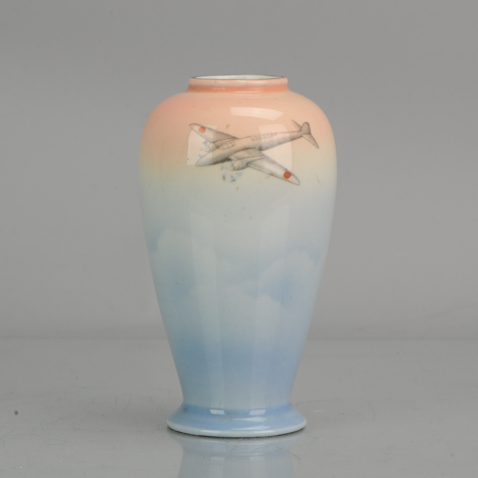 1942 PreWar early Showa Perfect Antique Japanese Vase Fighter Plane Quality