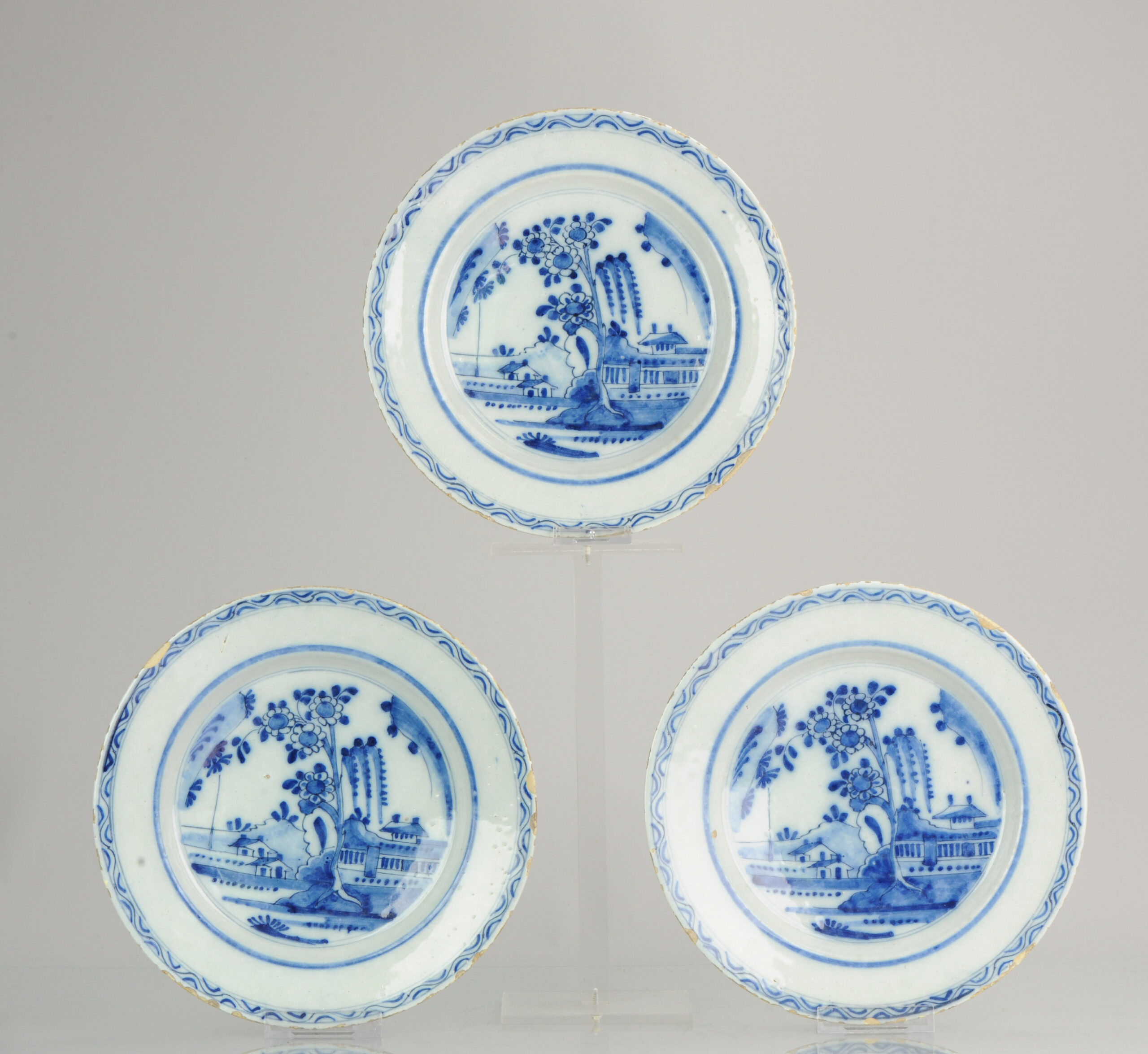 Antique 18th C Dutch Delft Plate Charger Delftware Delft Blue Garden Antique