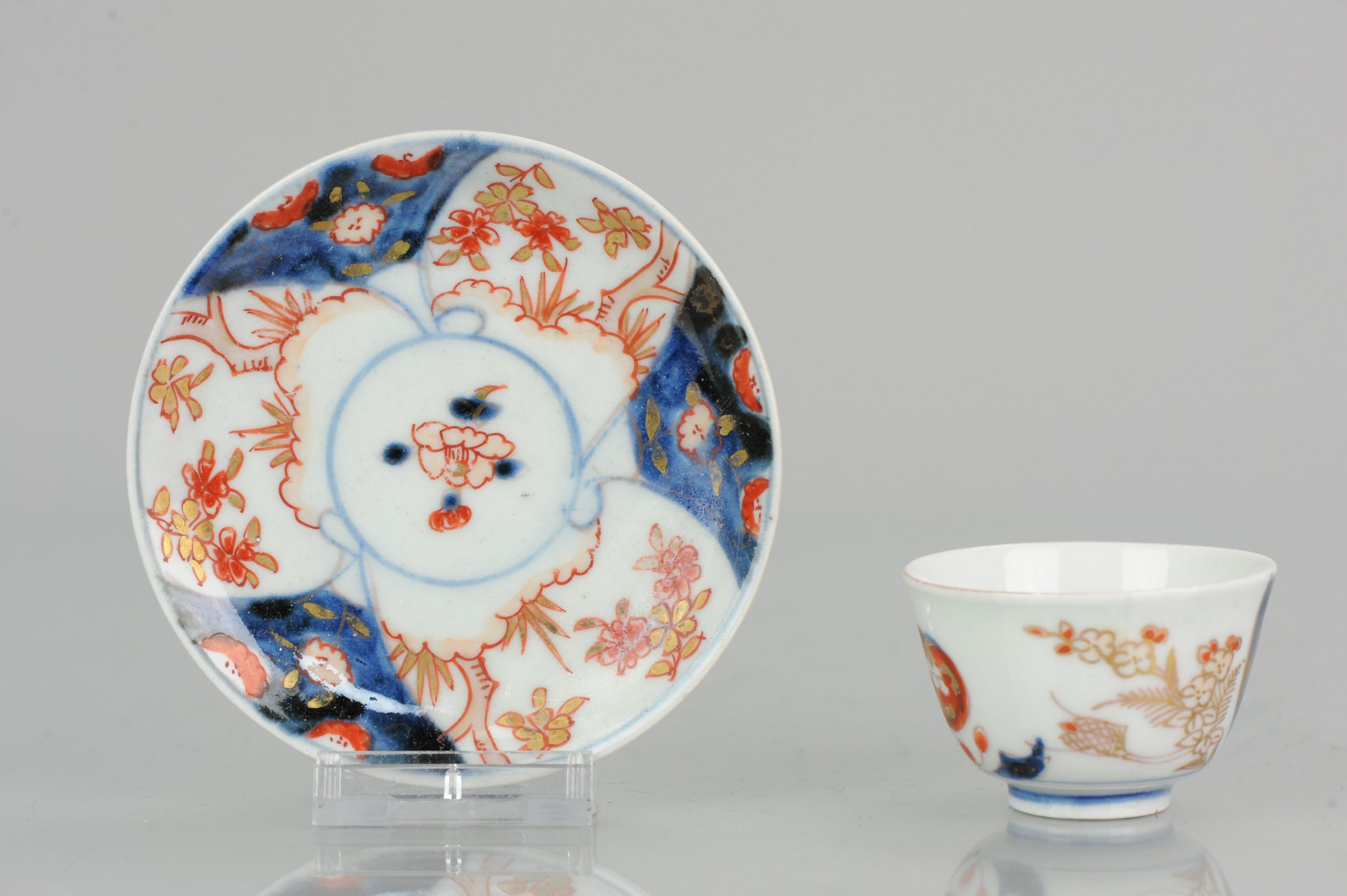 18C Japanese Porcelain Tea Cup & Saucer Beaker Saucer Imari Edo Period
