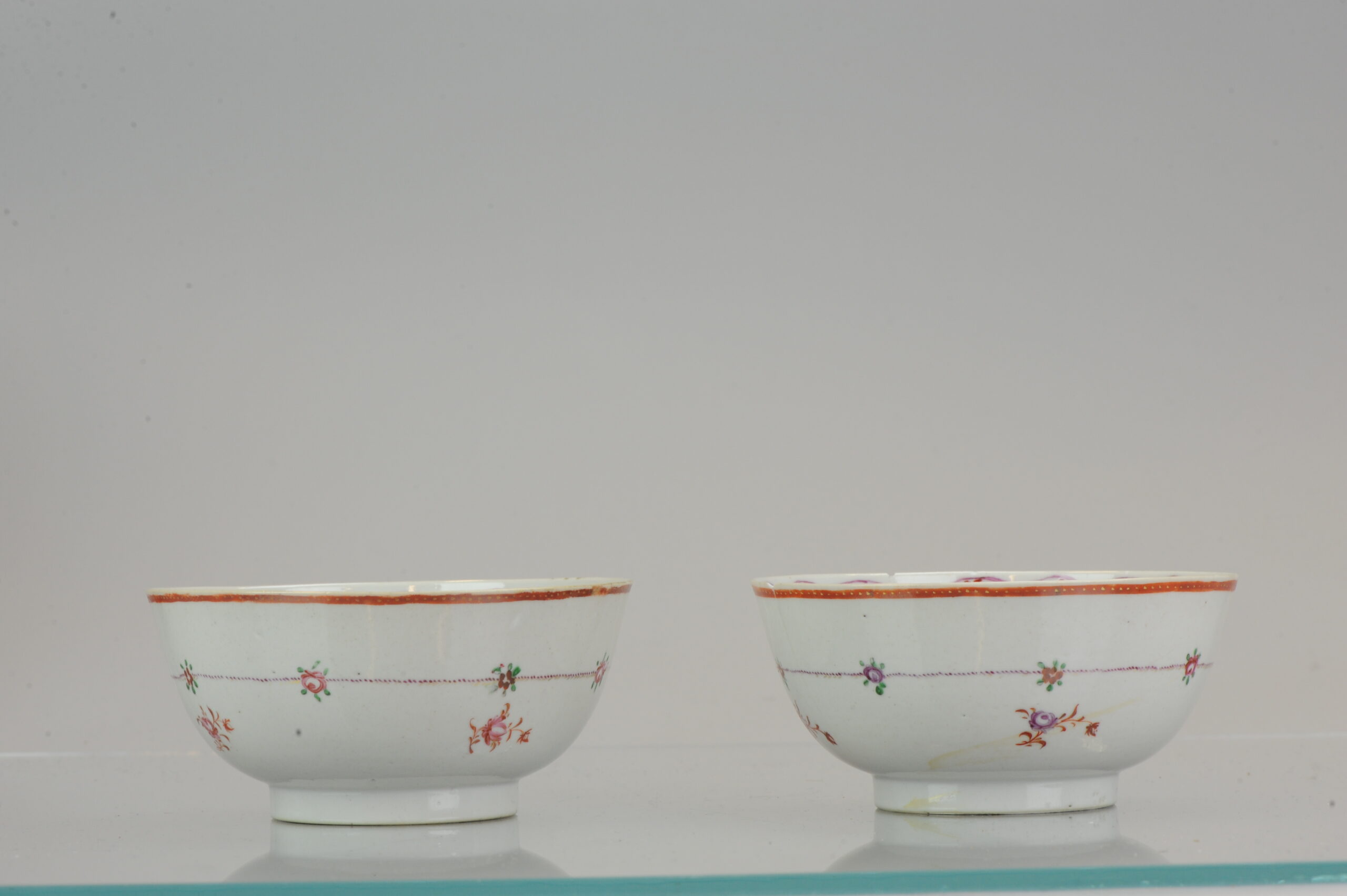 Pair Antique 18th c Qianlong Chinese Porcelain Bowls China Rose