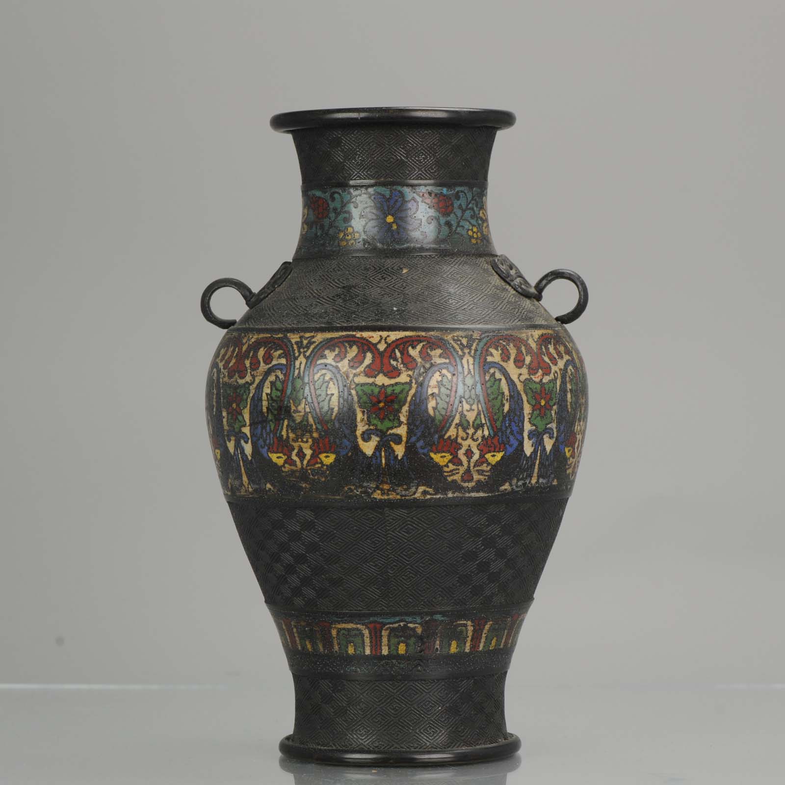 Antique Japanese Enamel Bronze Vase . Japan, Edo or Meiji  Period