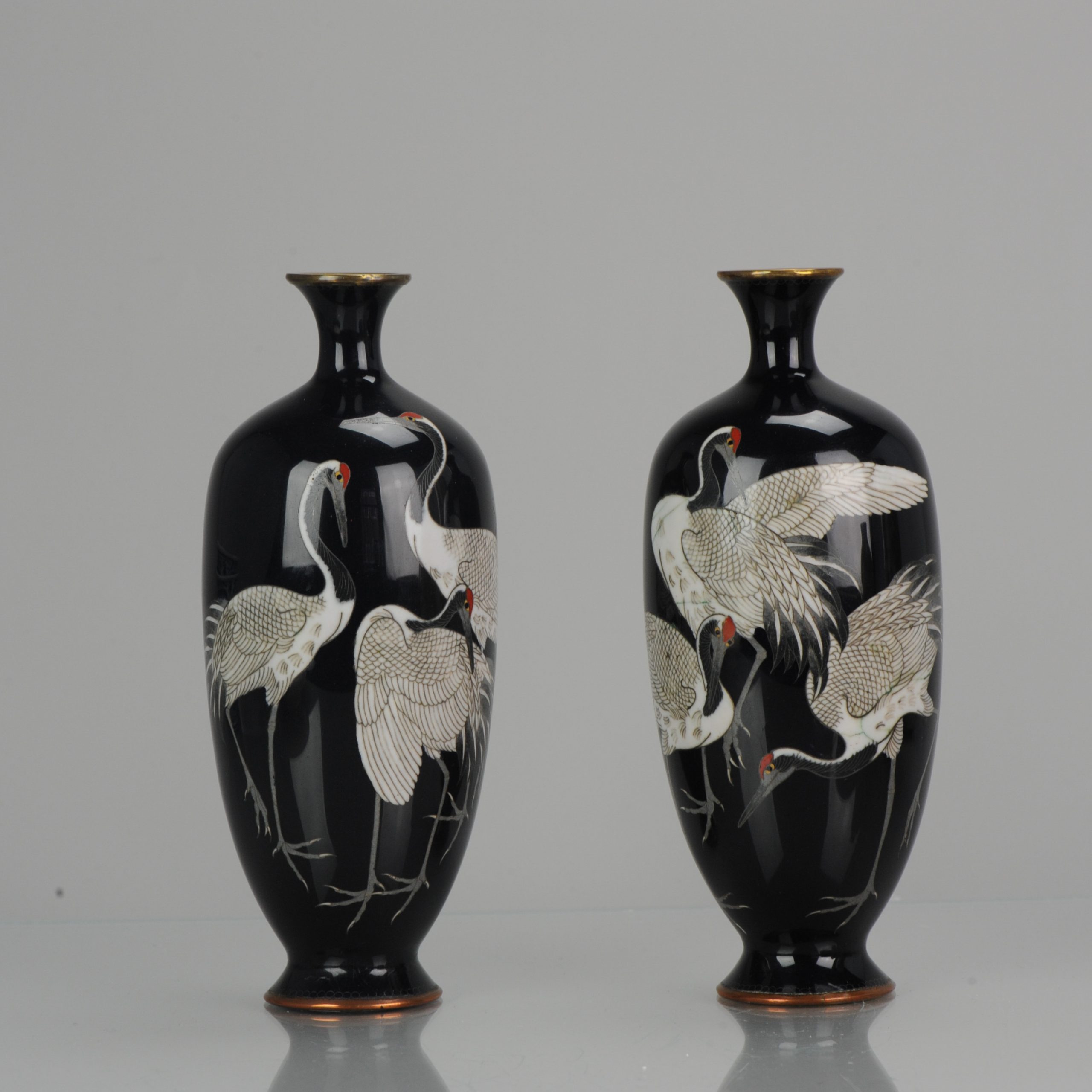 Pair Antique Bronze Vases Cloisonné Hayashi Chuzo of Aichi Japan Meiji