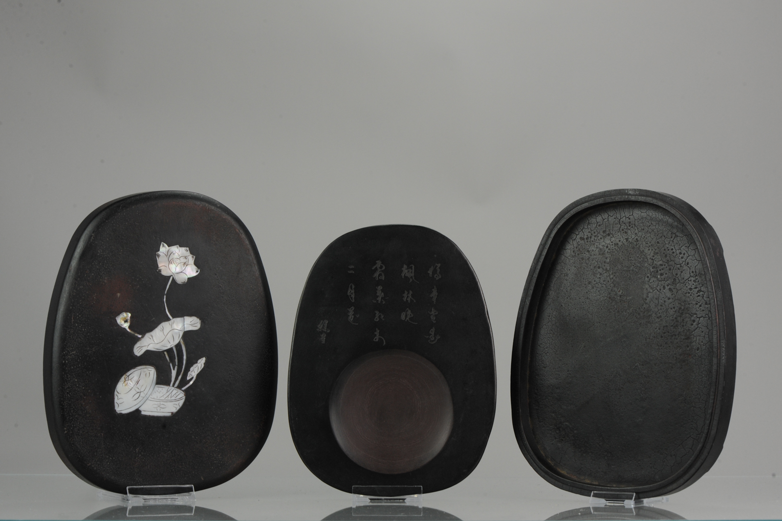 Chinese or Japanese Ink Stone for Calligraphy In Mother of Pearl box
