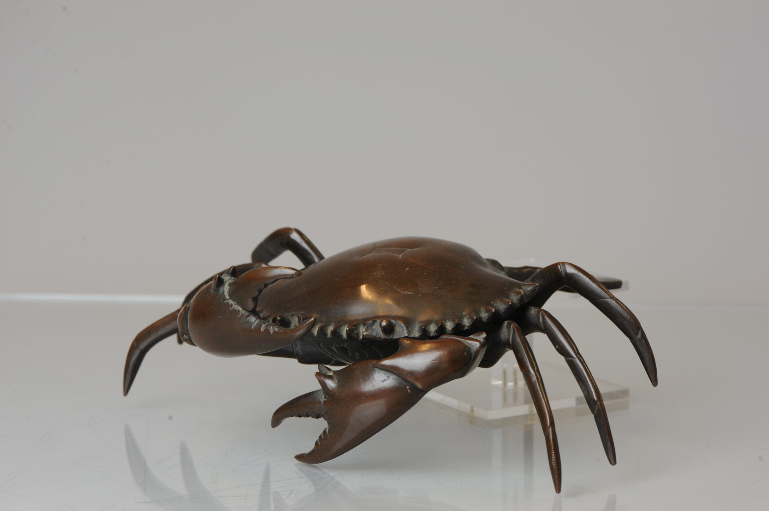 Antique Bronze Meiji Okimono Inkpot of a Crab 19th Century Japan, Japanese