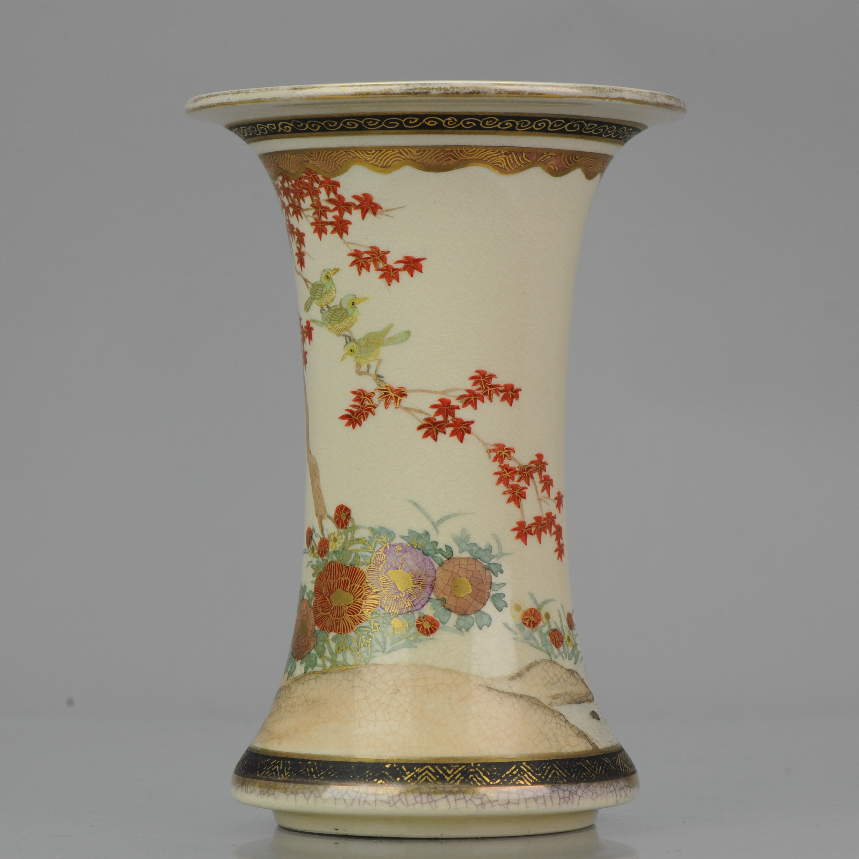 Antique 19C Japanese Satsuma High Quality Vase Flowering plants 