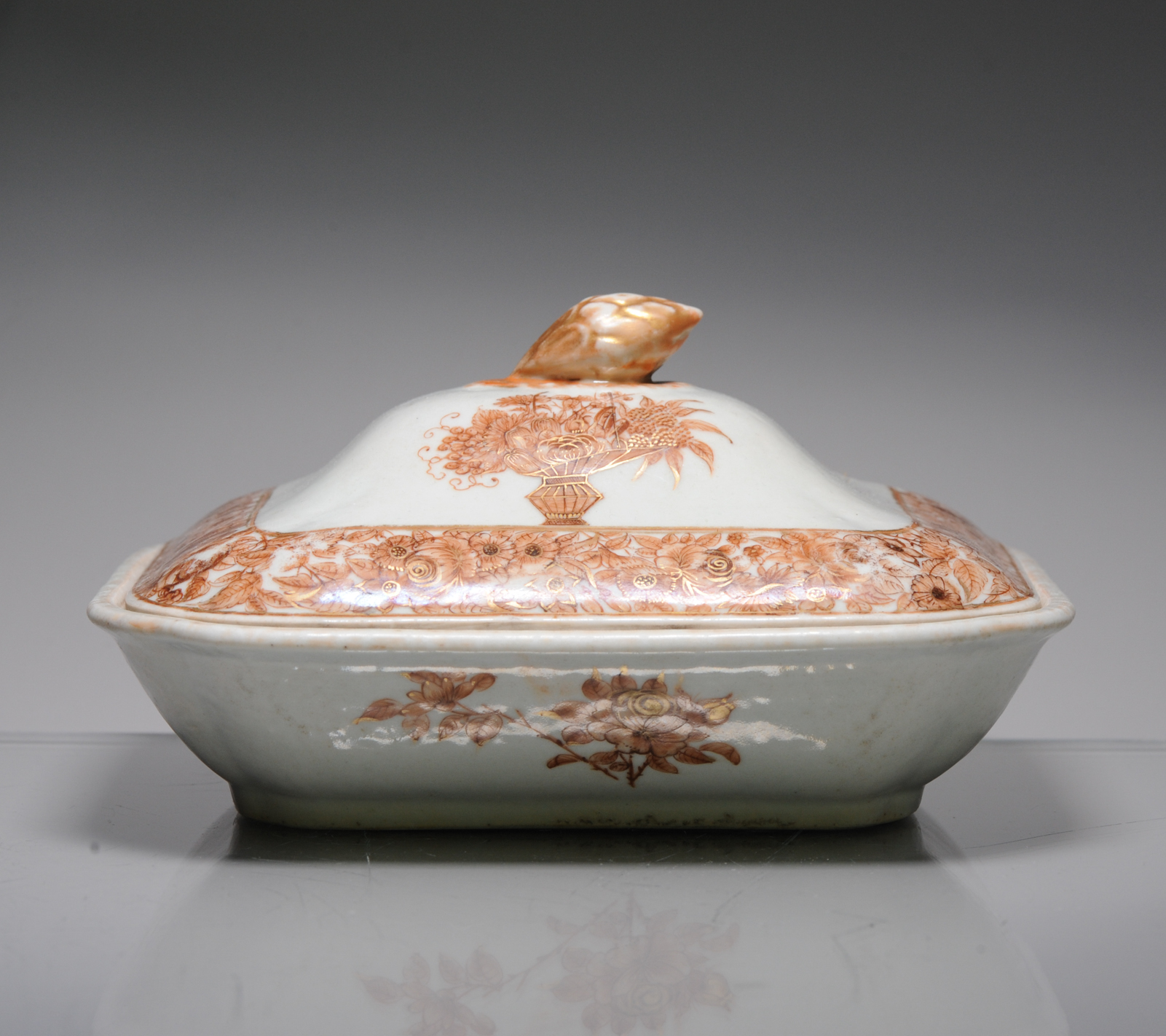 Antique 18C Large Tureen Qing Chinese Porcelain Chine de Commande Sepia
