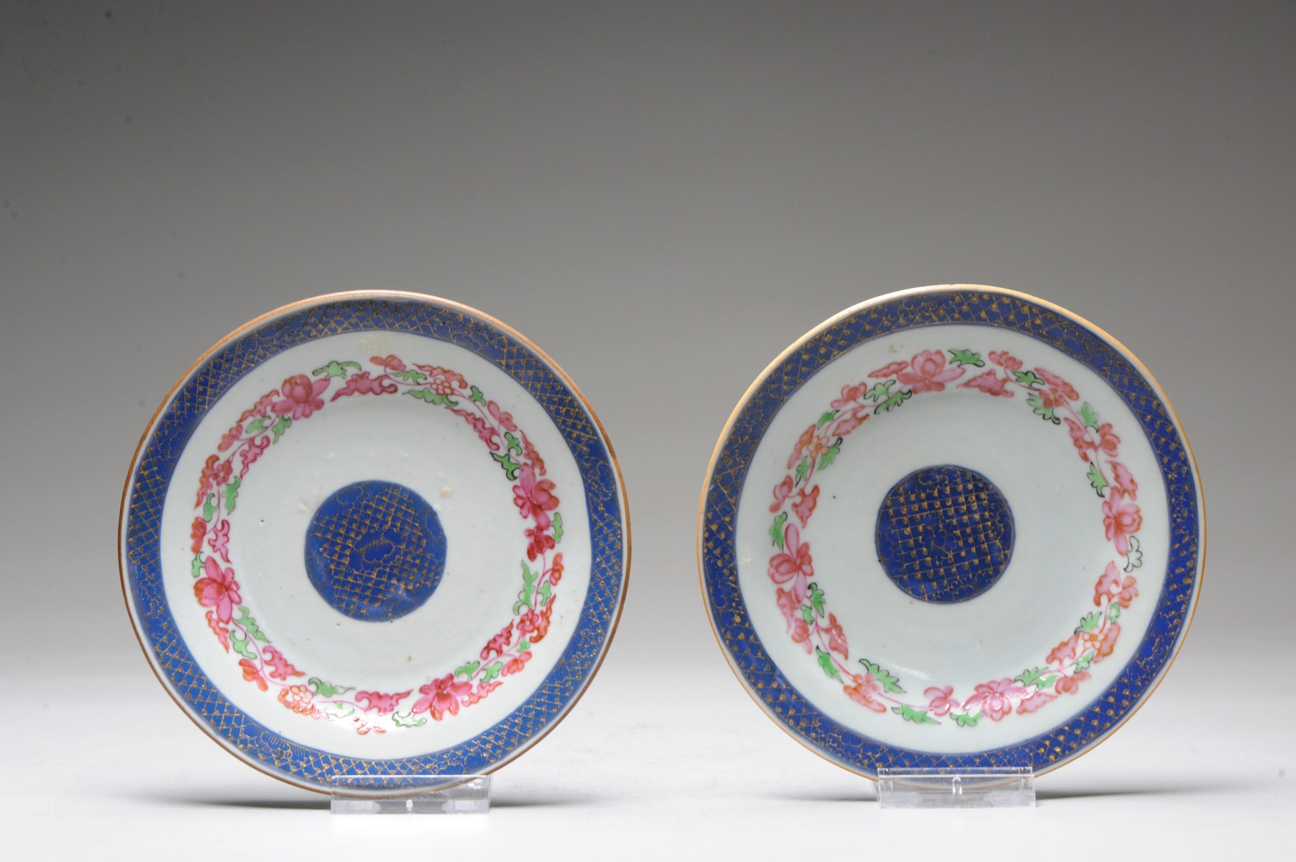 Pair 18th Century Chinese Porcelain SE Asia Market Flower Plates