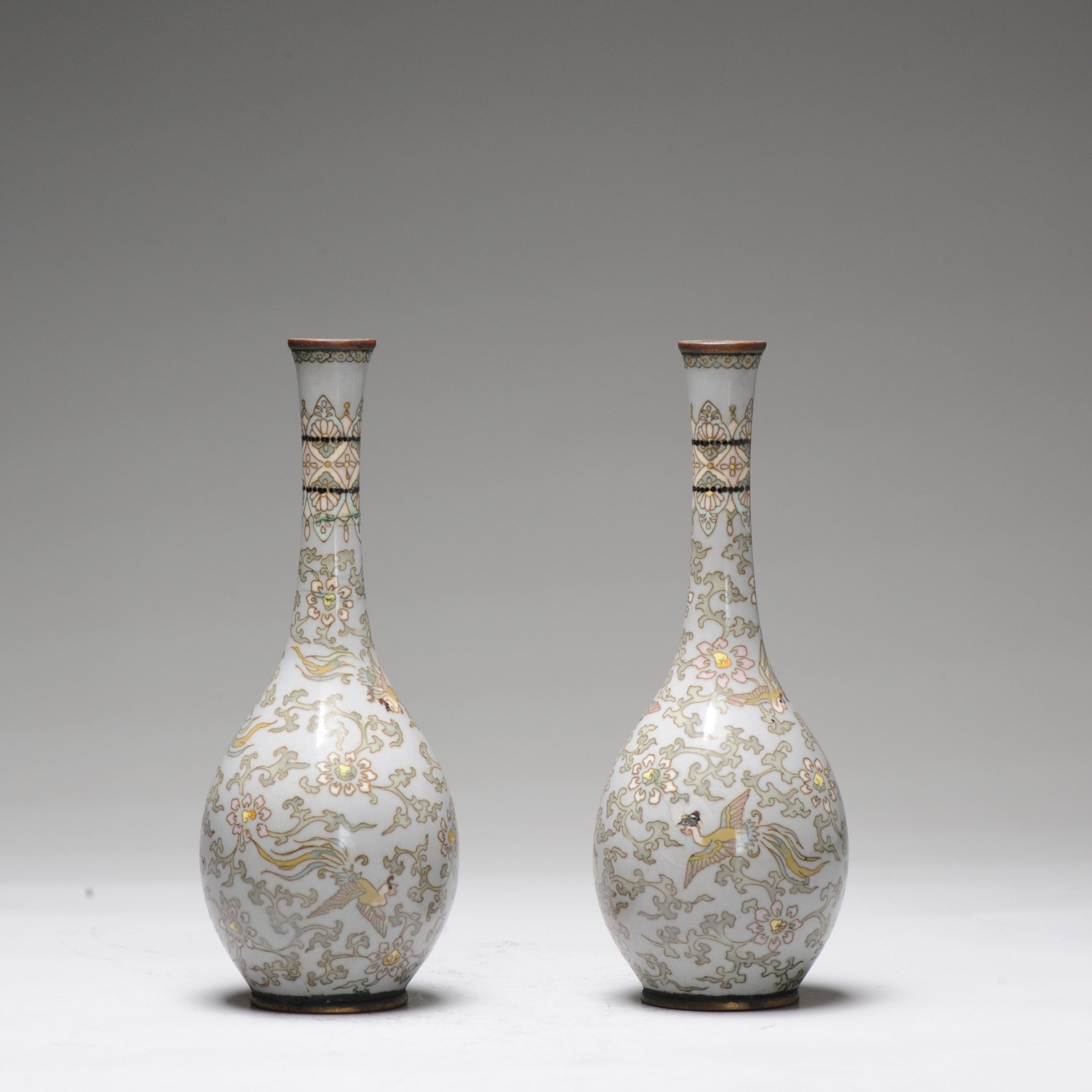 Pair Antique Bronze Vase Cloisonné Japan Meiji 19th century Japanese