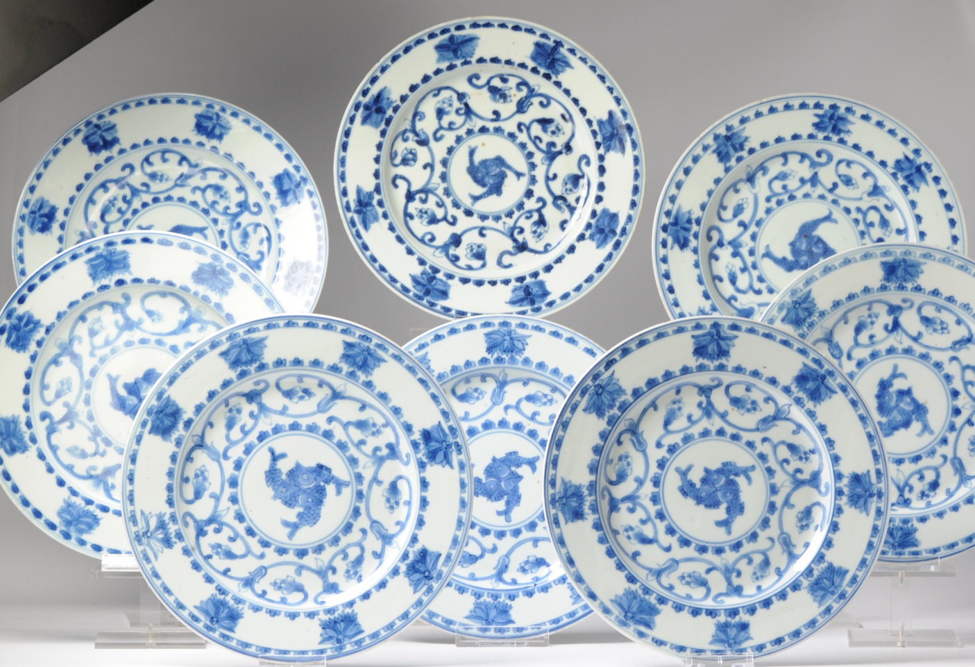#8 Antique Chinese Porcelain 18th C Kangxi/Yongzheng Period Blue White Dinner Plates