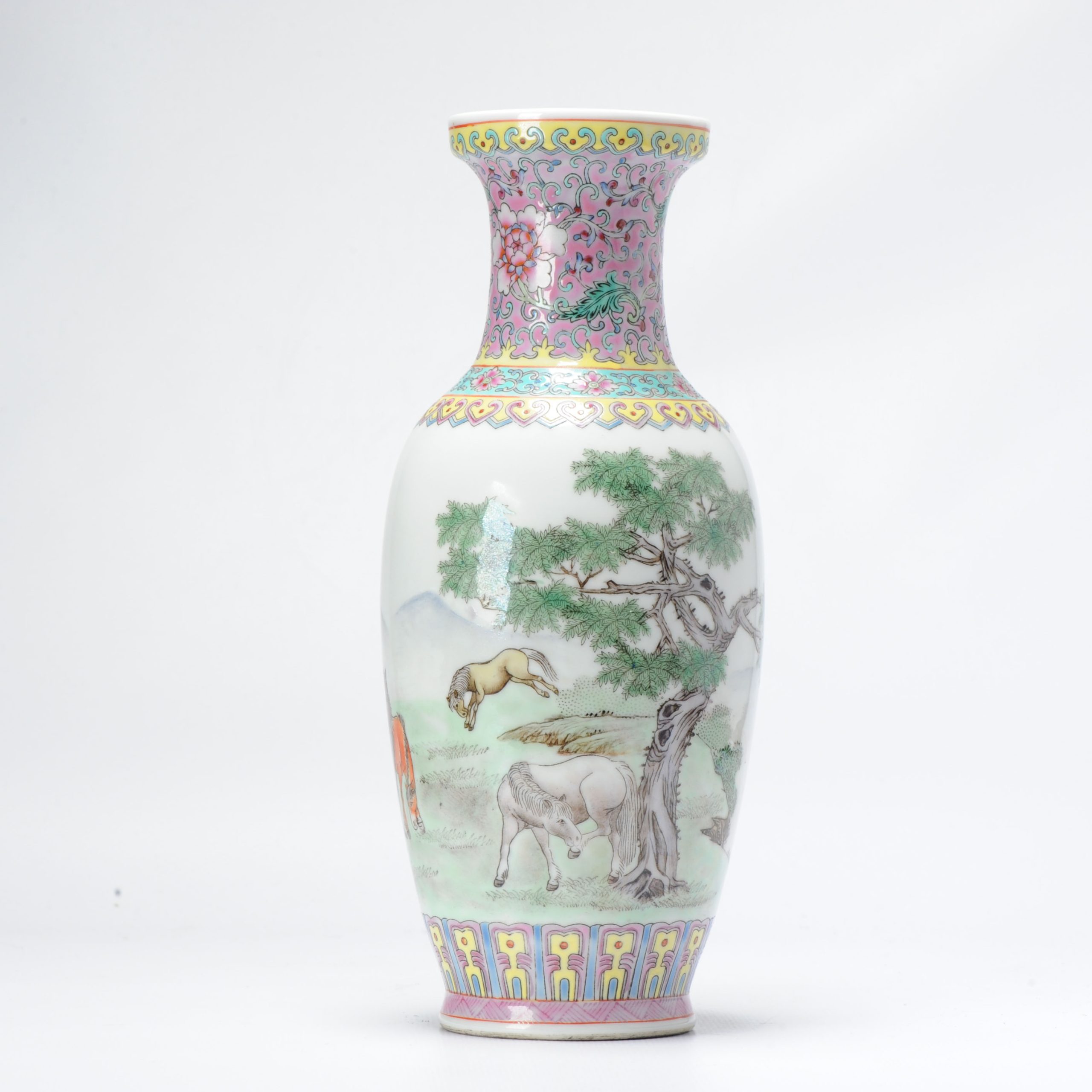 Vintage 1989 or earlier Chinese porcelain PROC Vase with a scene of HORSES China