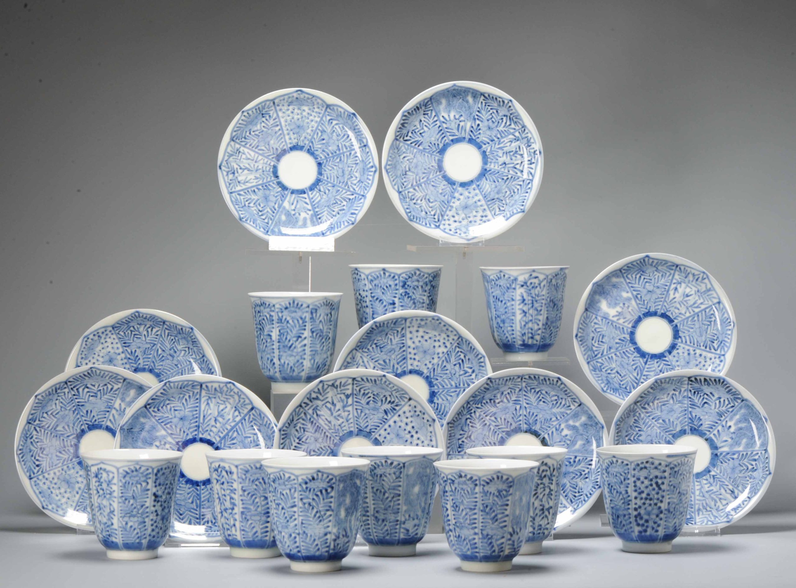 Antique Japanese Porcelain 19C Tea Dish and Bowl Blue and White Zoshuntei Sanpo