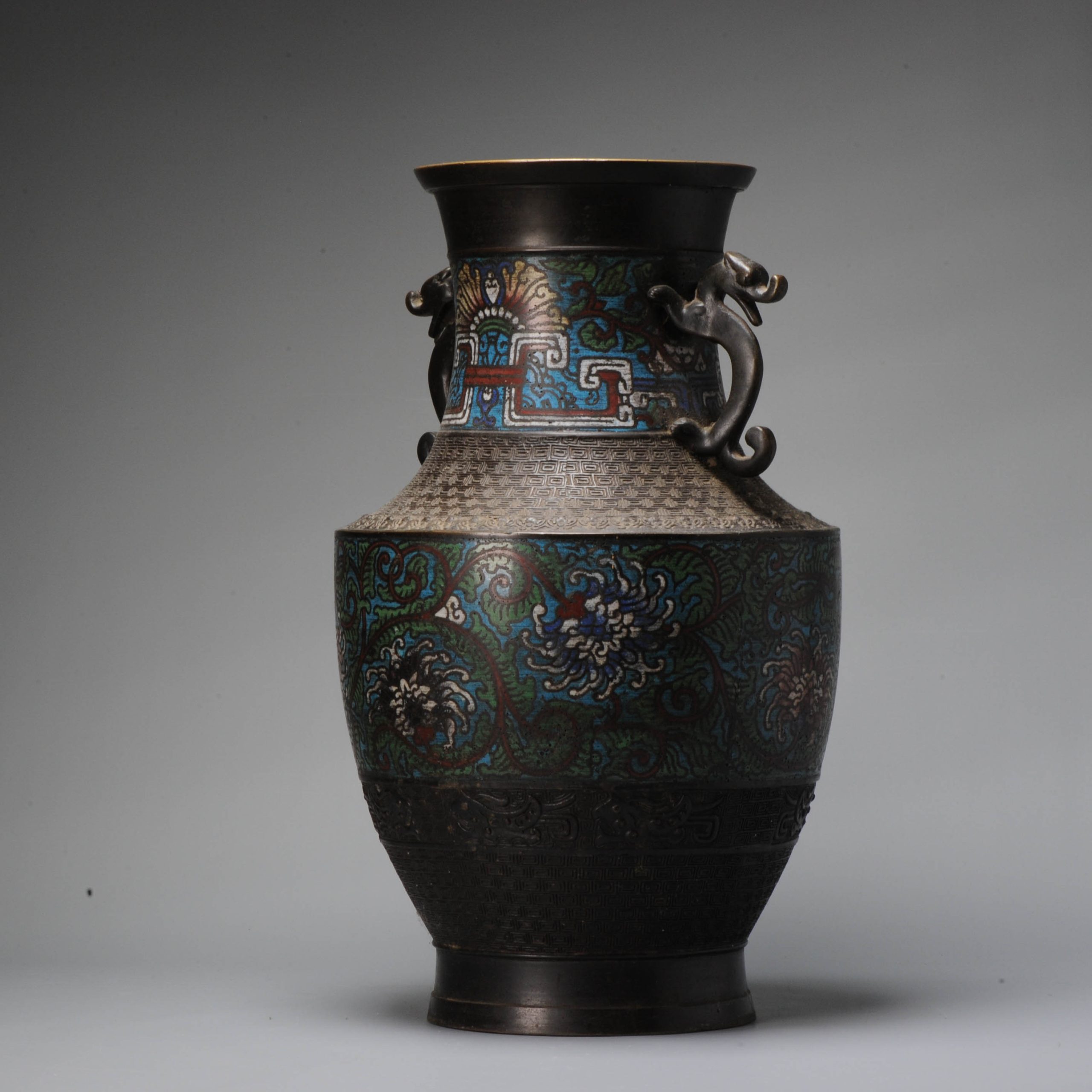 Antique Bronze / Copper Cloisonné Vase China/Japan 19/20th C