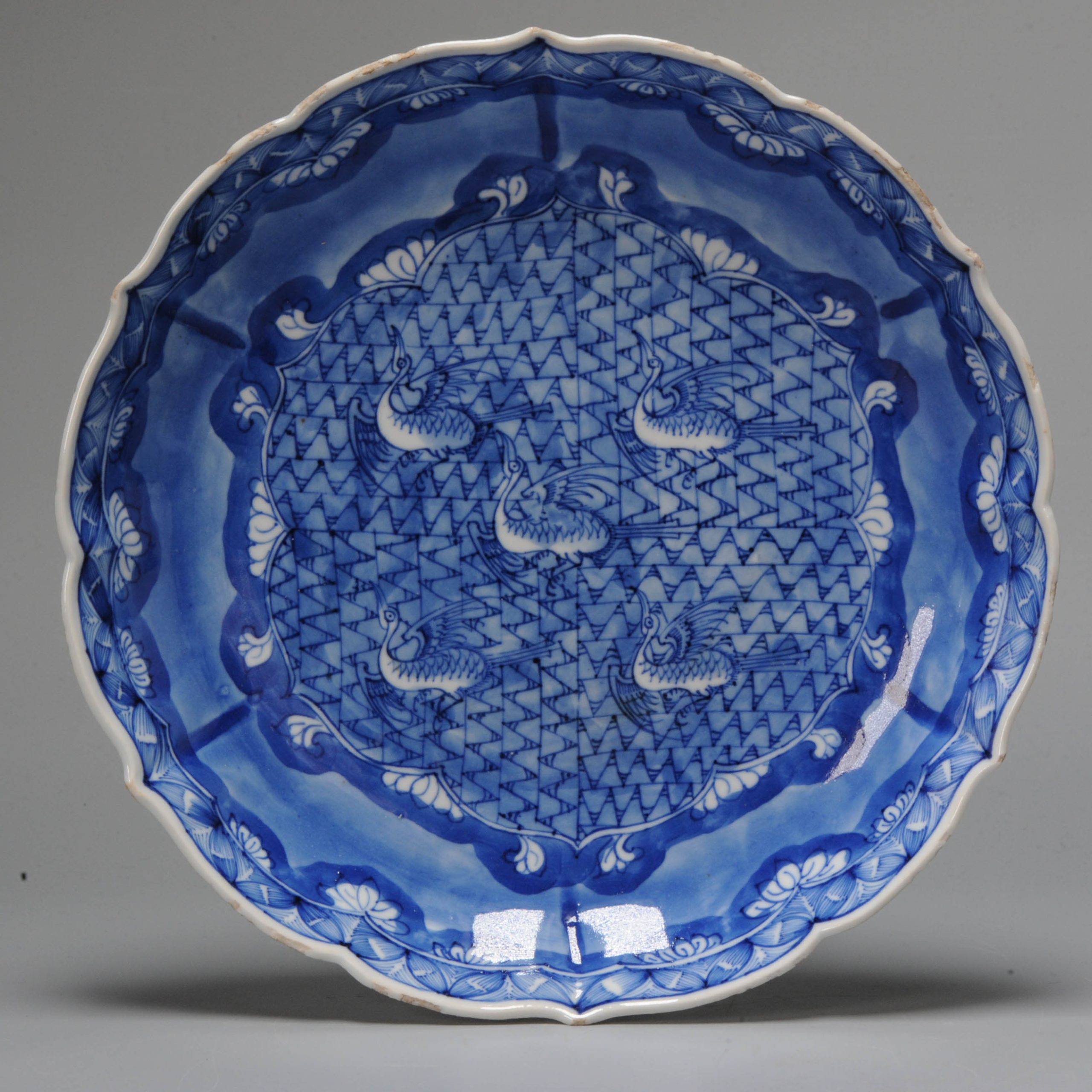 Rare Ca 1600-1640 Chinese Porcelain Ming Period Crane Kosometsuke Plate
