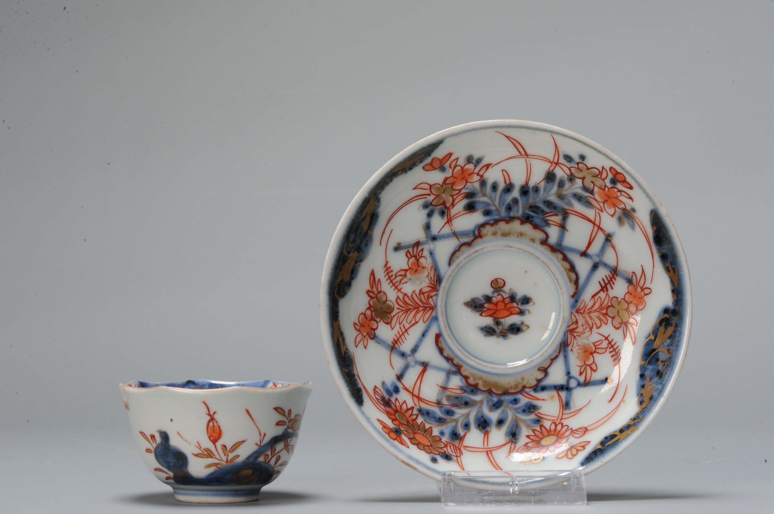 18C Japanese Porcelain Flower Tea Cup Bowl & Saucer Saucer Imari Edo Period