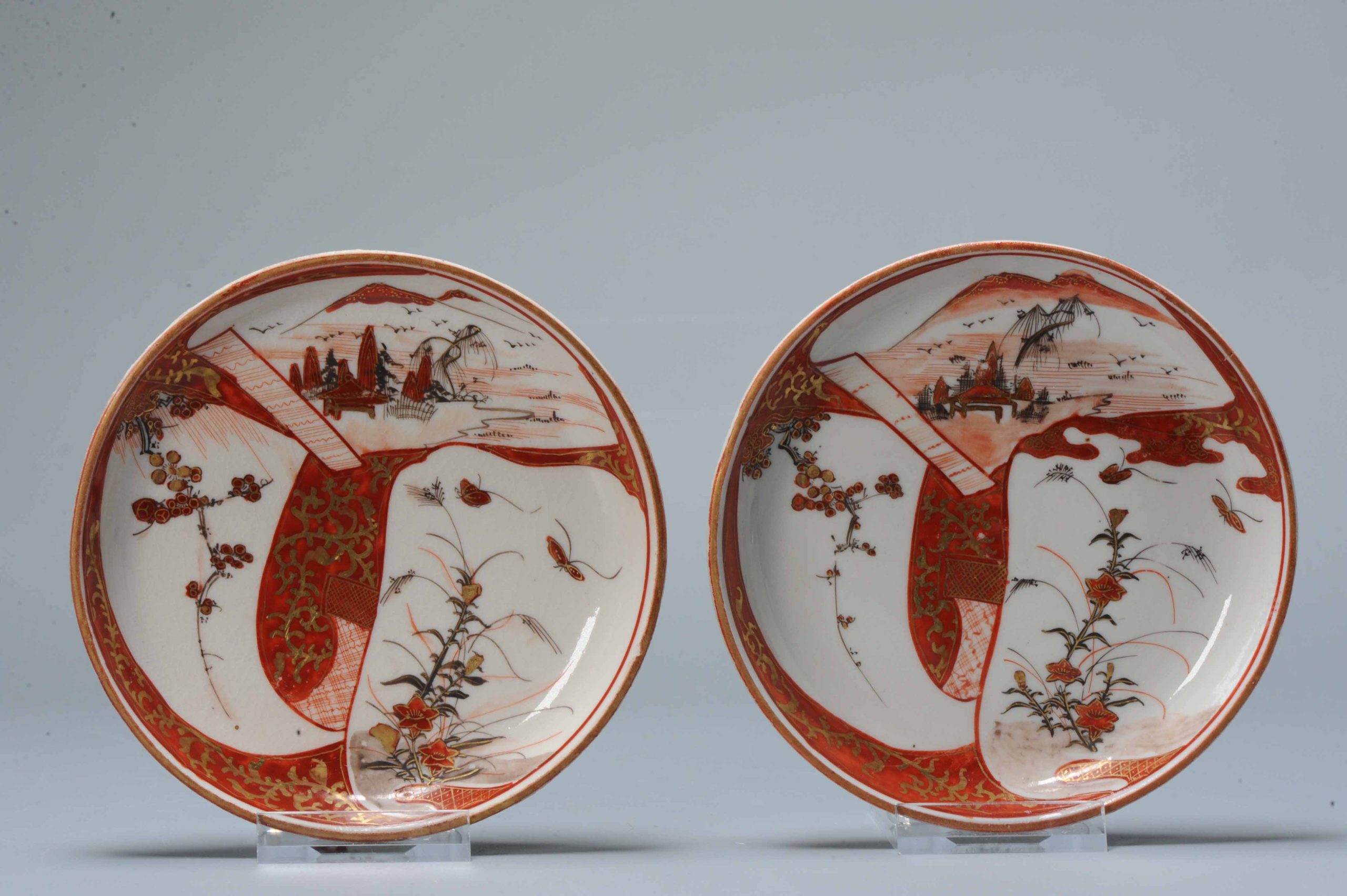Antique Meiji period Japanese Porcelain Kaiseki Kutani Akae plates Japan 19th/20th century