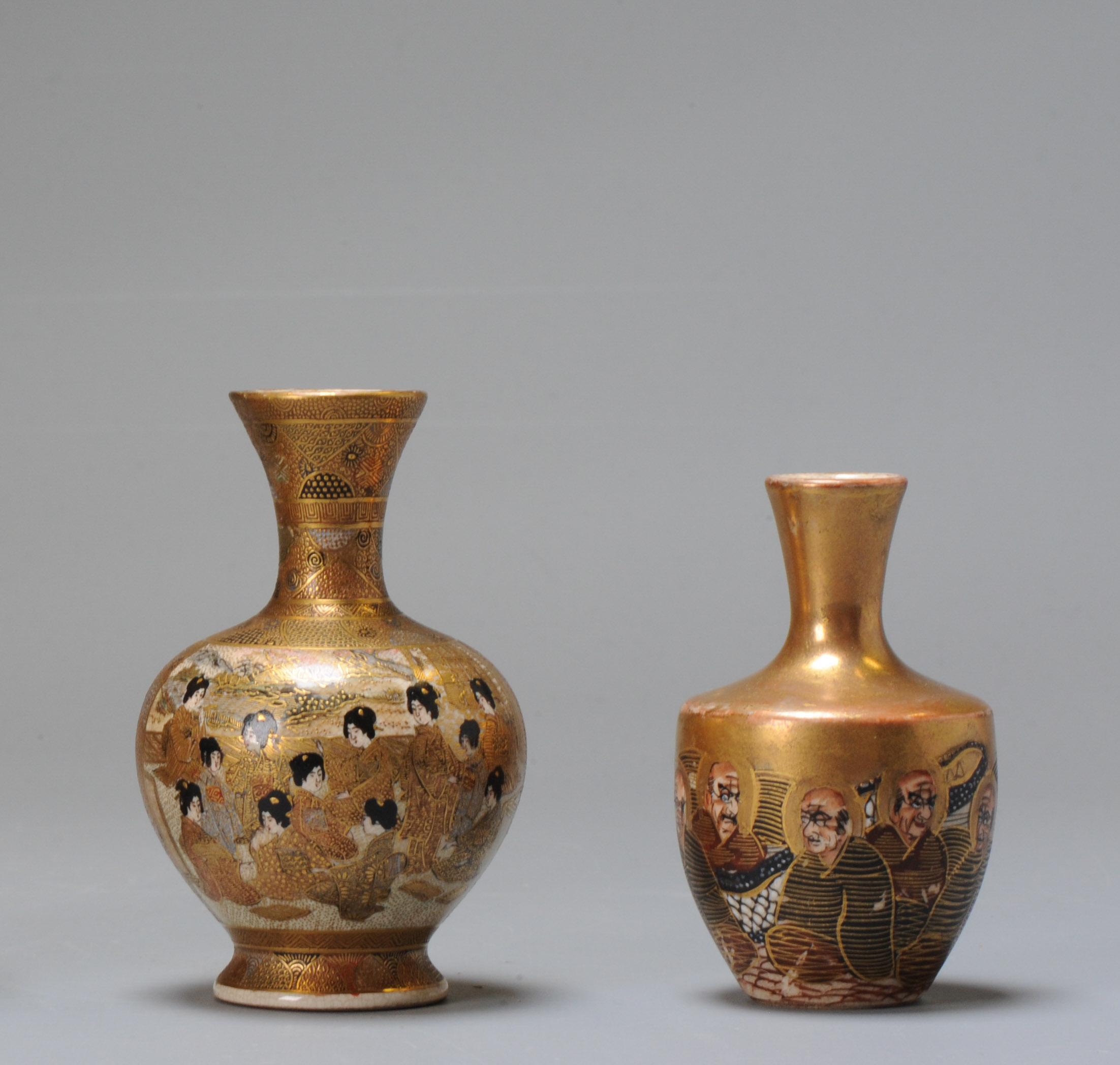 #2 Antique Meiji period Japanese Satsuma vases with mark Japan 19c