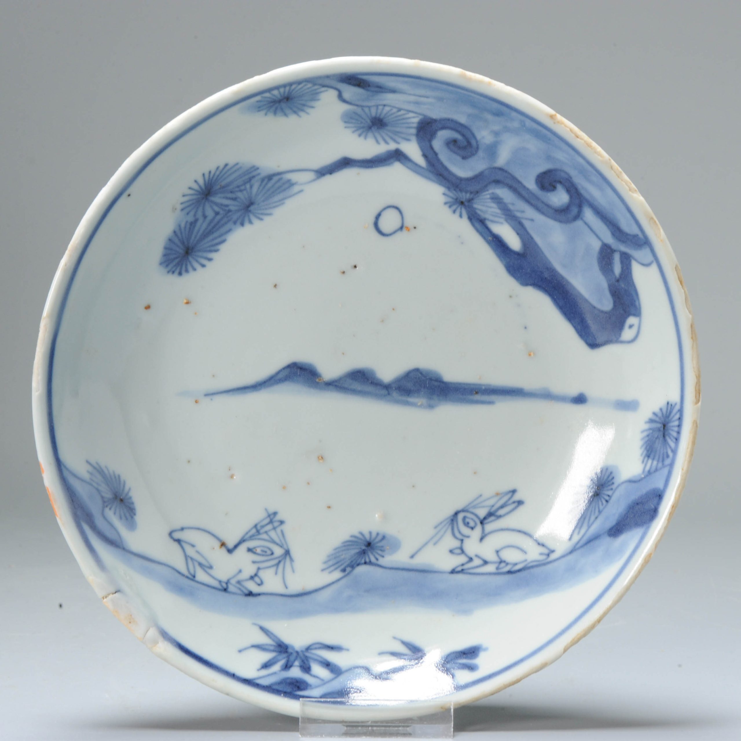 Rare Ca 1600-1640 Chinese Porcelain Ming Period Kosometsuke Plate Hare Moon