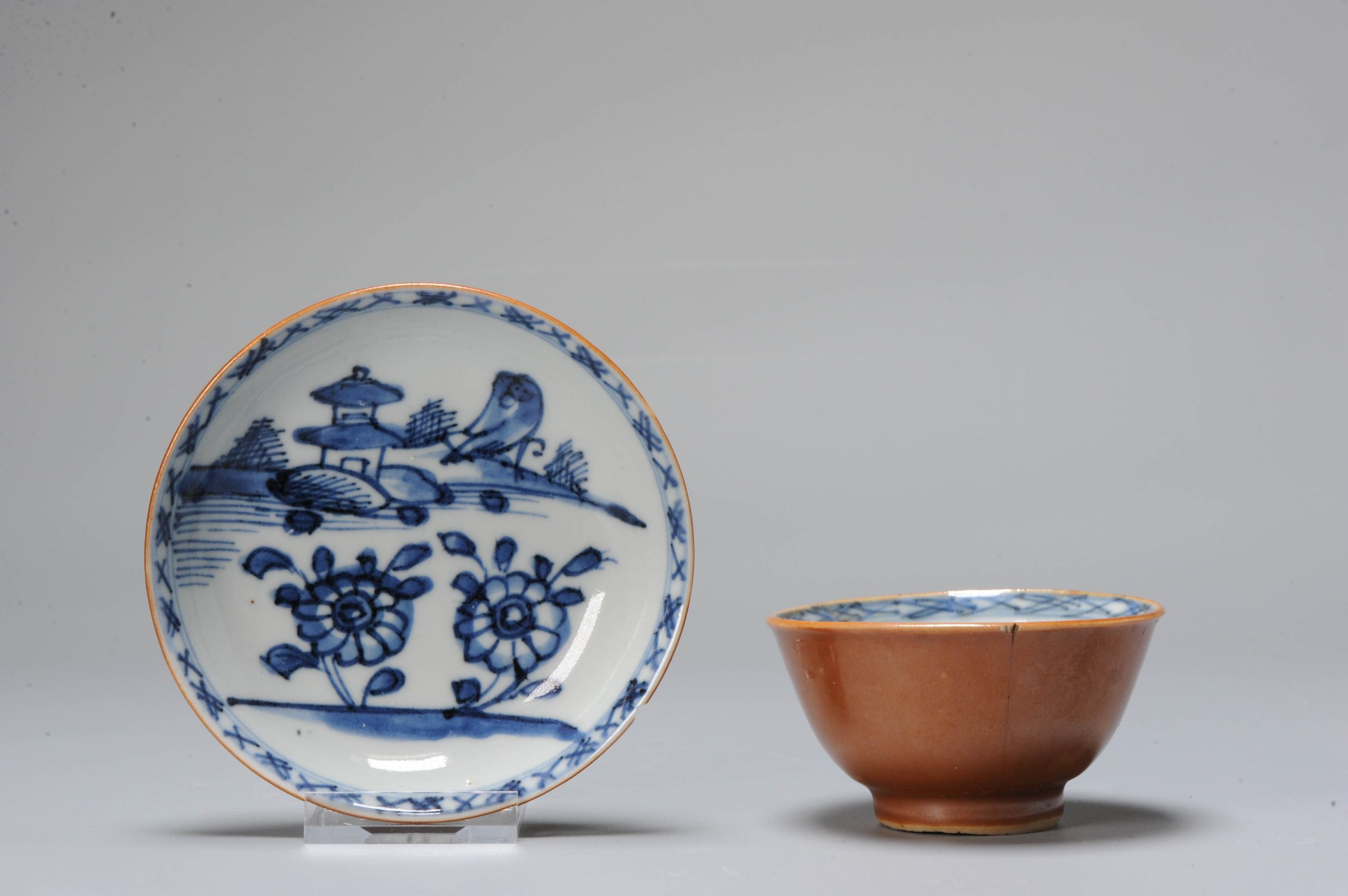 A  Kangxi period Chinese Porcelain Blue white Batavian Tea Bowl and Saucer
