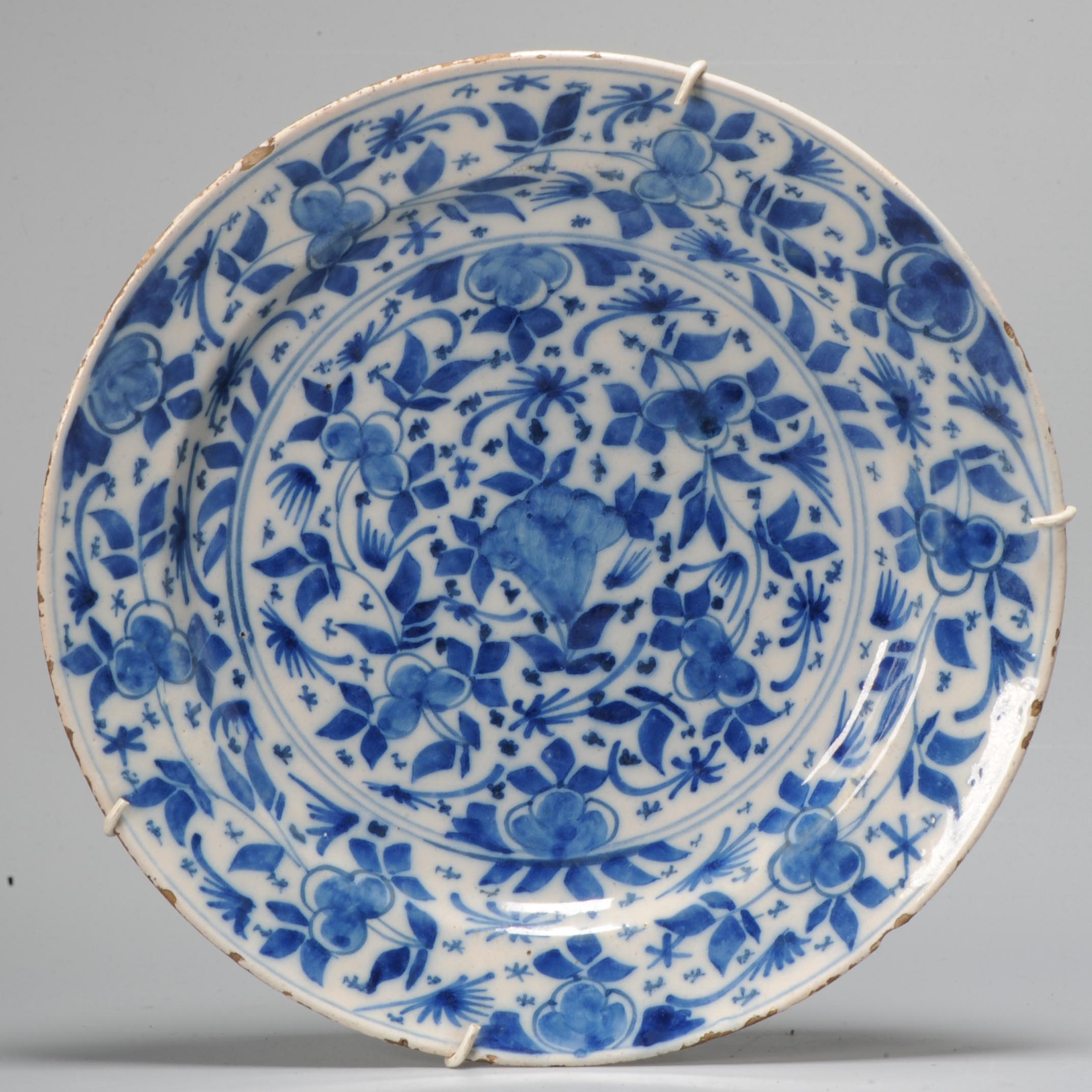 Antique 18th c Blue and White Kraak Style Dutch Delftware Plate.