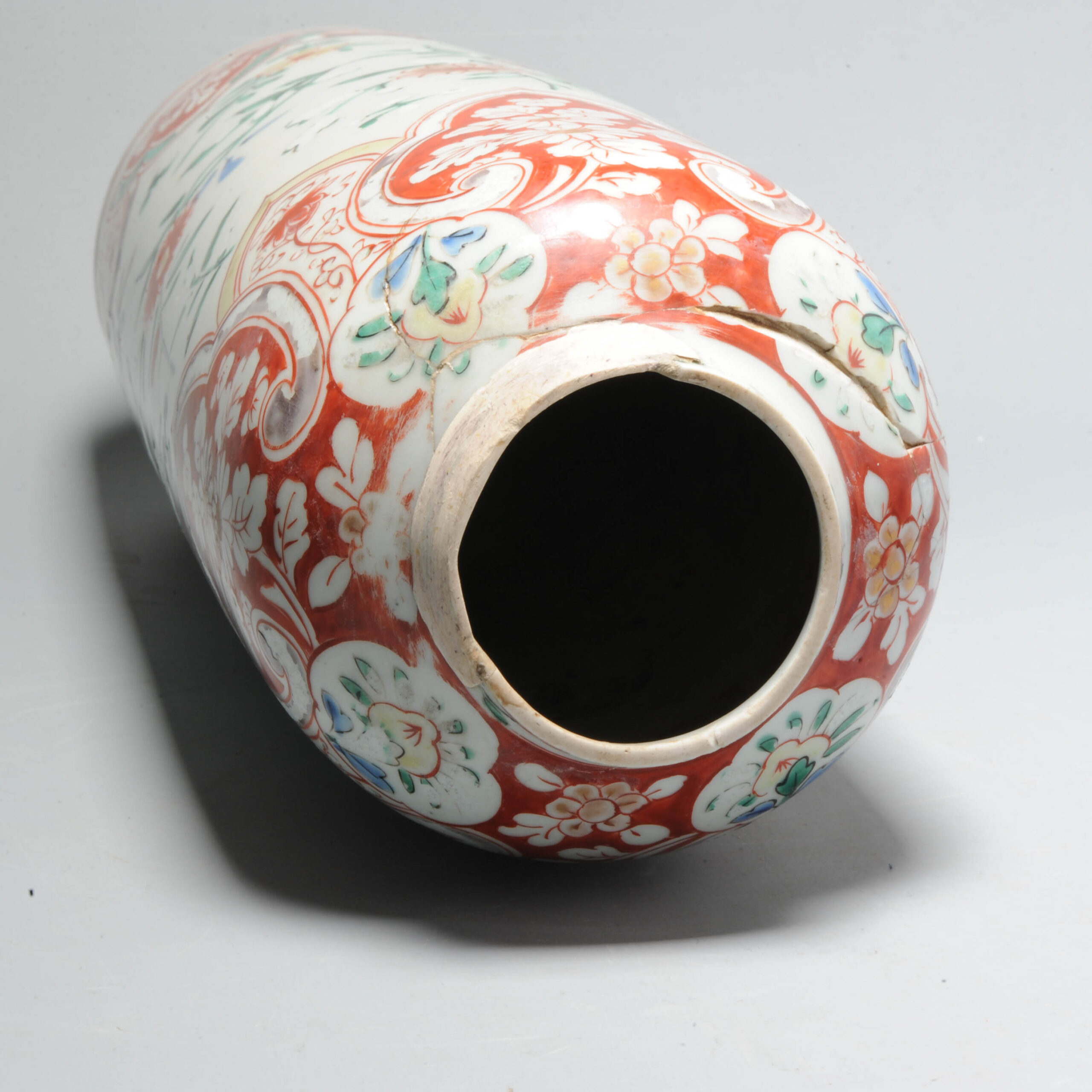 31CM Antique Chinese Porcelain 17th Century Vase Verte Wucai Shunzi