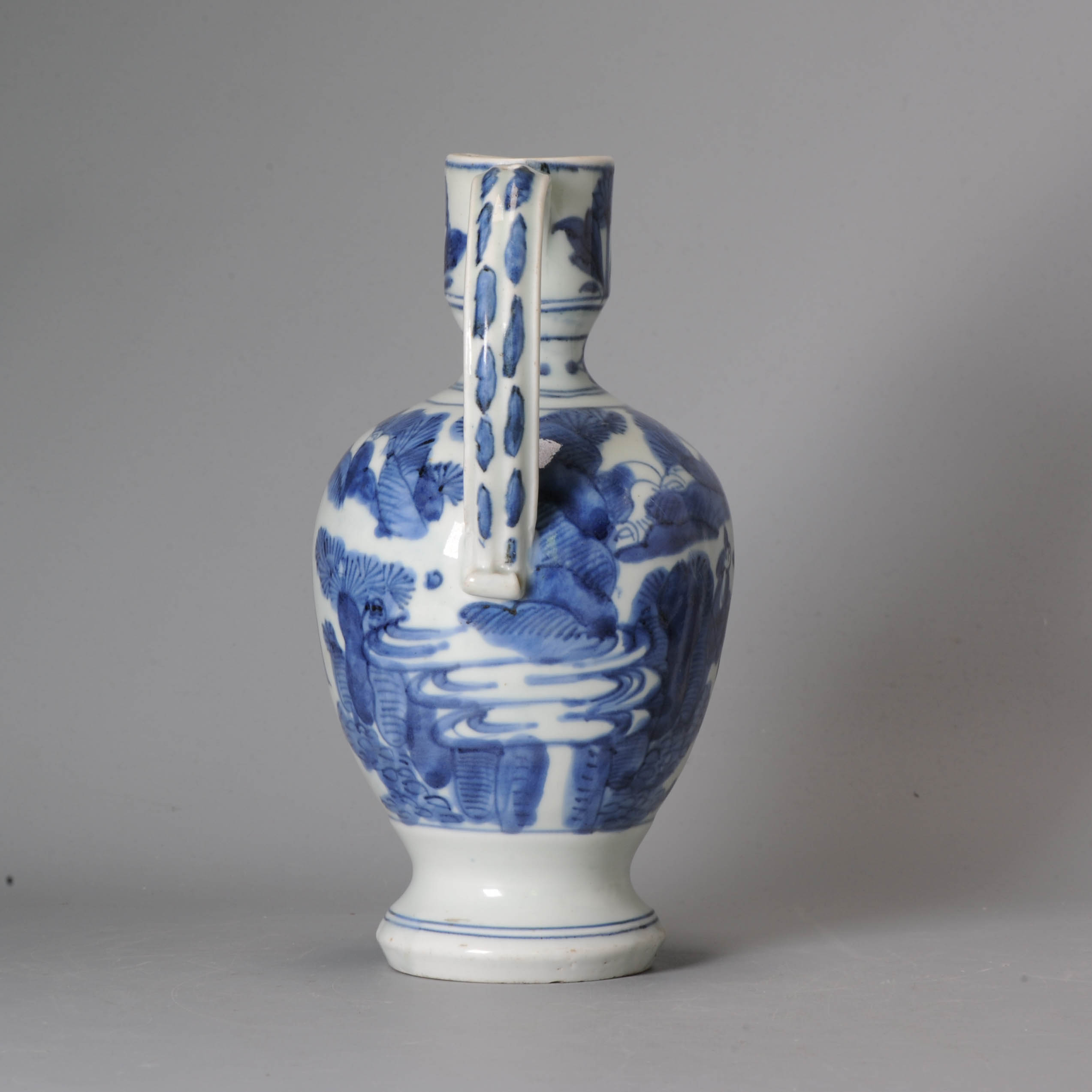 22CM Antique 17C Japanese Porcelain Blue White Edo Period Arita Jug Ewer Figural