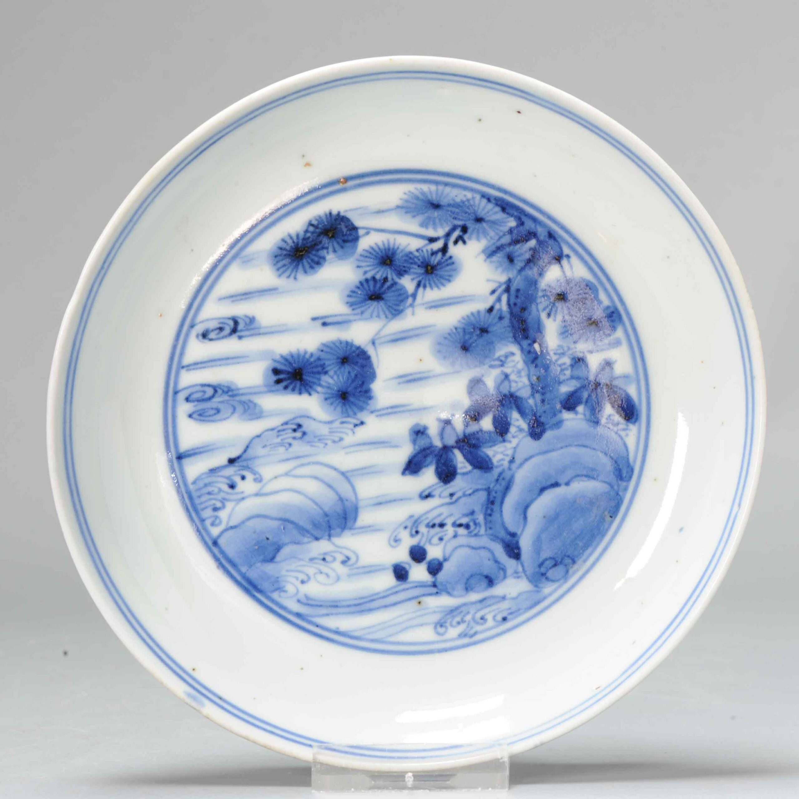 Edo period Ko-Imari ca 1660-1670 Japanese Porcelain dish Arita Landscape Waves
