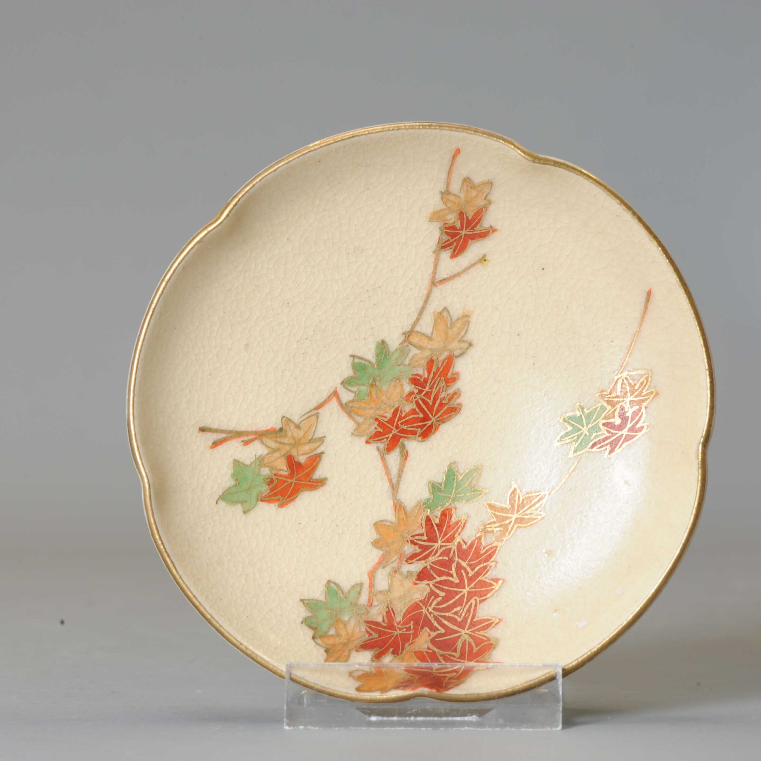 Antique Meiji Japanese Satsuma plate 19C Japan Flowers Marked