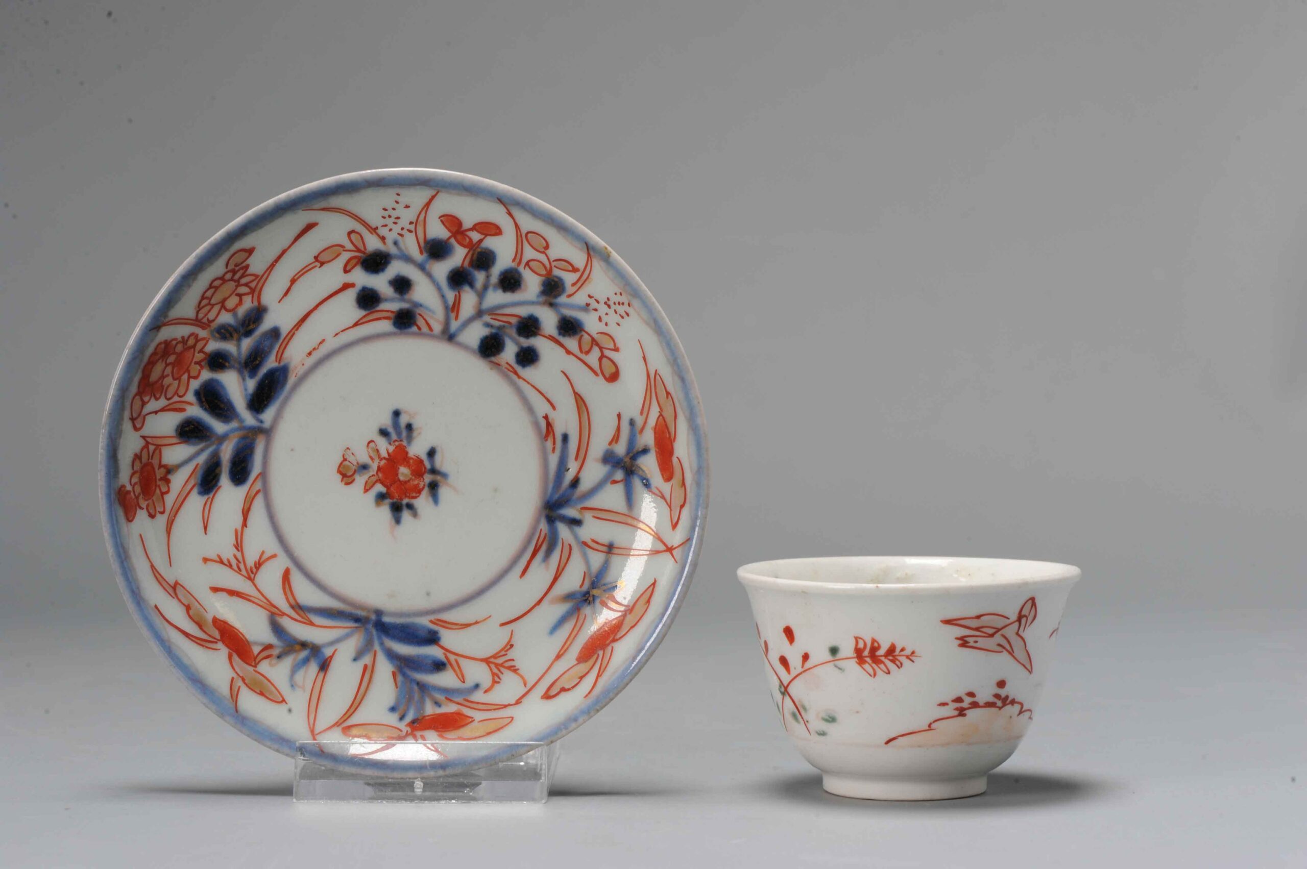 Antique Japanese Porcelain Edo period Tea Bowl Floral Birds Imari