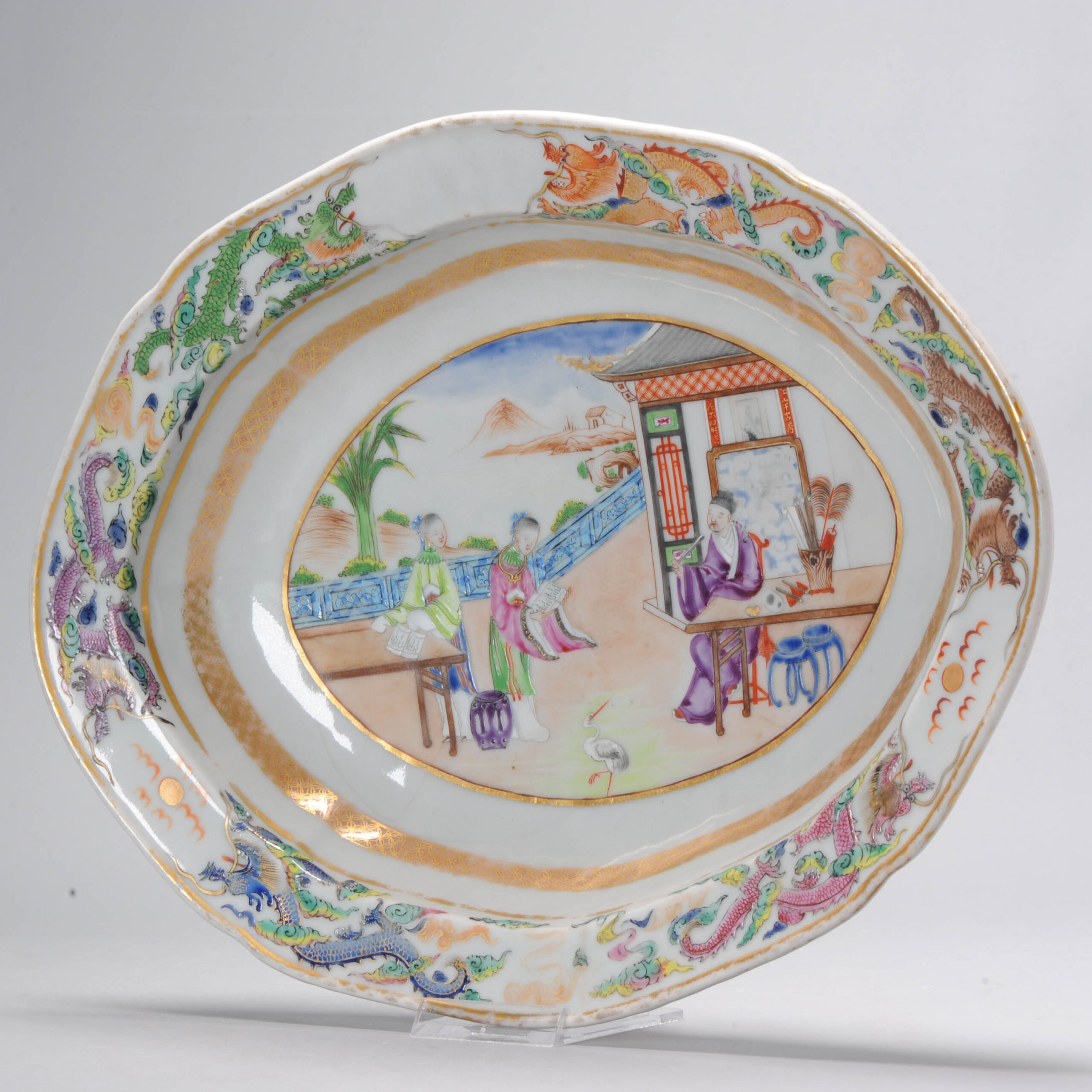 18/19C Chinese Porcelain Qianlong/Jiaqing Mandarin Famille Rose Plate China Antique