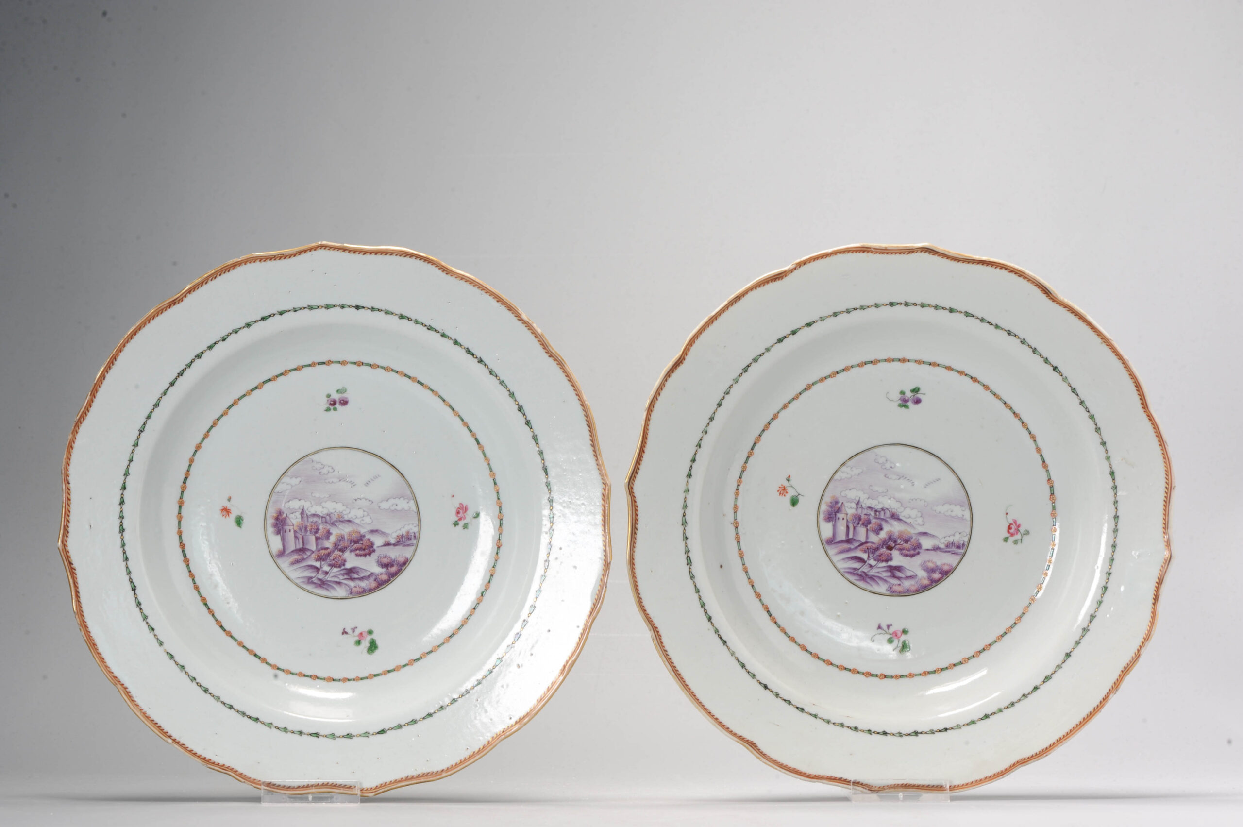 Antique 18th C Chinese Porcelain Qianlong Famille Rose Landscape Plate China Antique