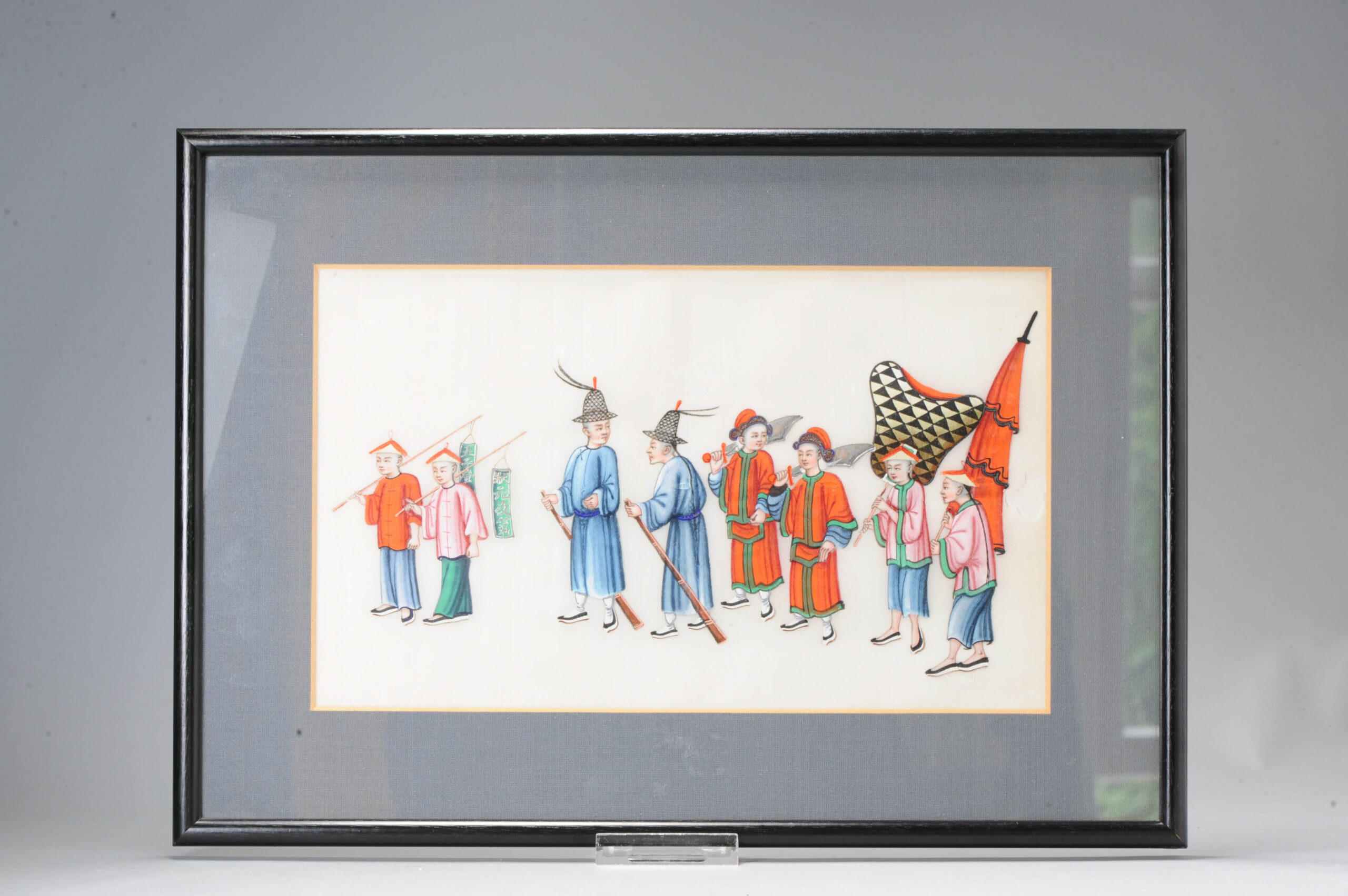 Antique 19th c Chinese Rice Pit painting of a Procession. Absolute top quality. Canton