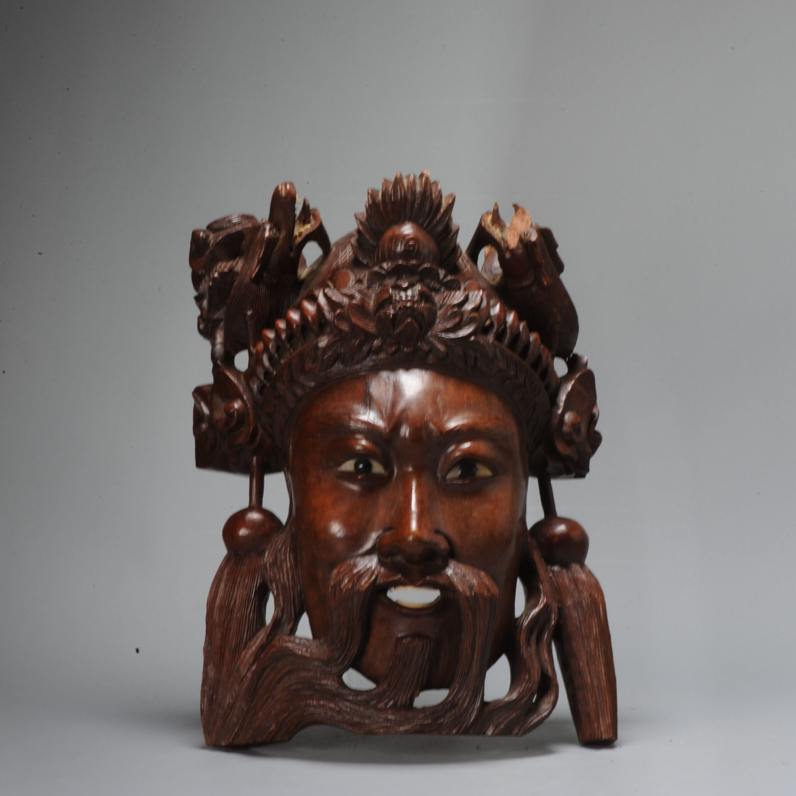 Ca 1900-1940 Fine Chinese Carved Wooden Face Mask China