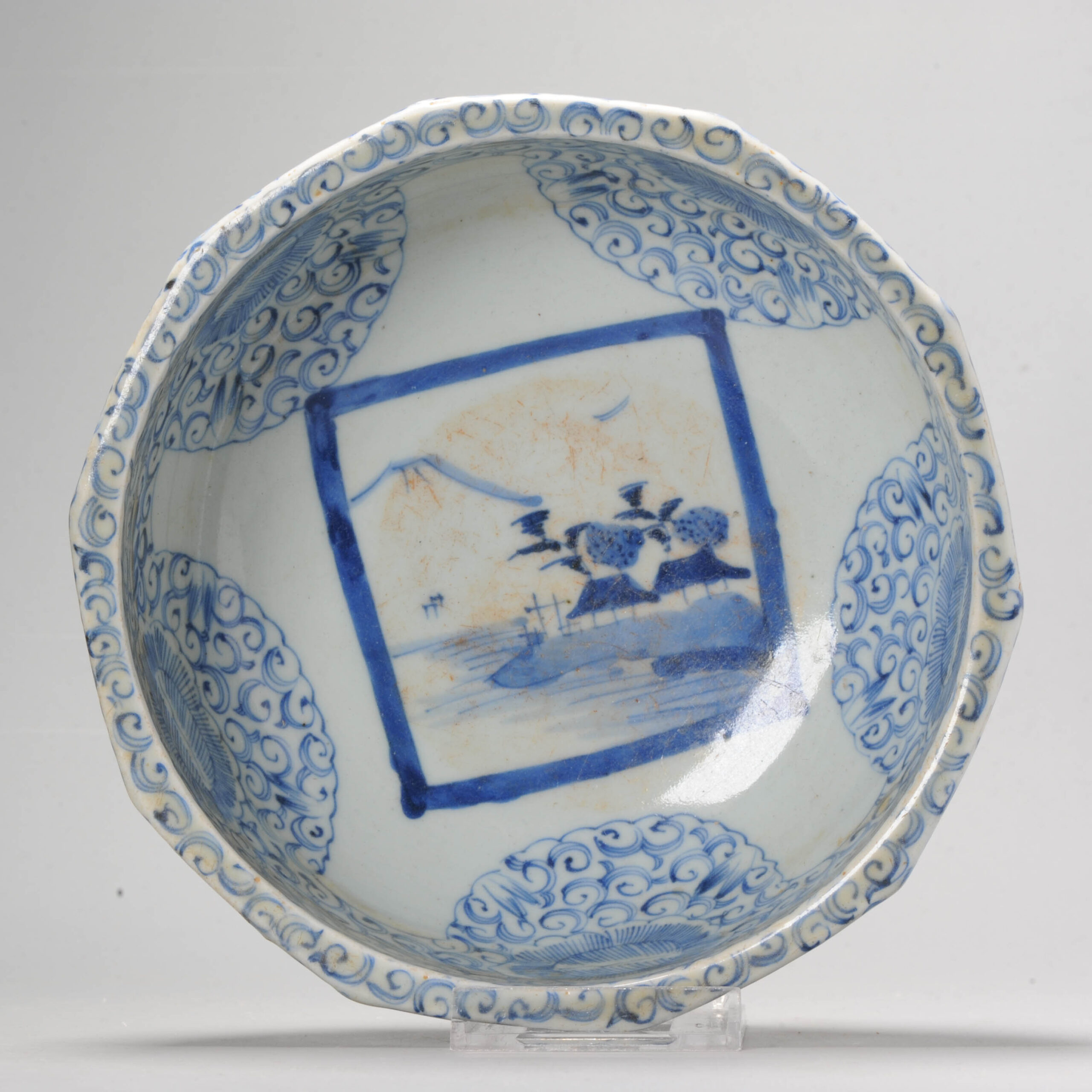 Antique Edo Period Bowl With landscape Japan ca 1800 Japanese Porcelain