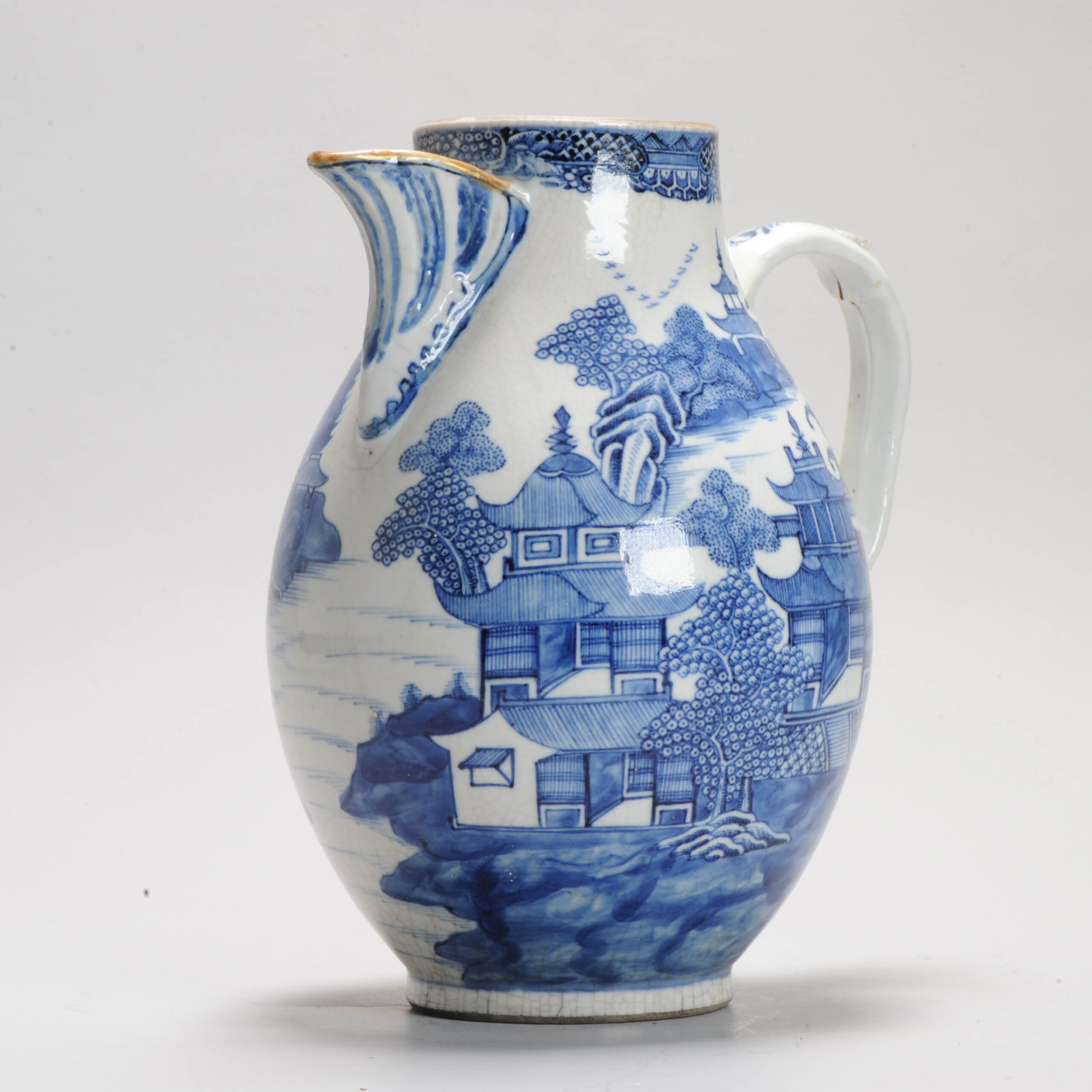 Antique Large Softpaste 18th Century Chinese Porcelain Blue and White Jug Qianlong