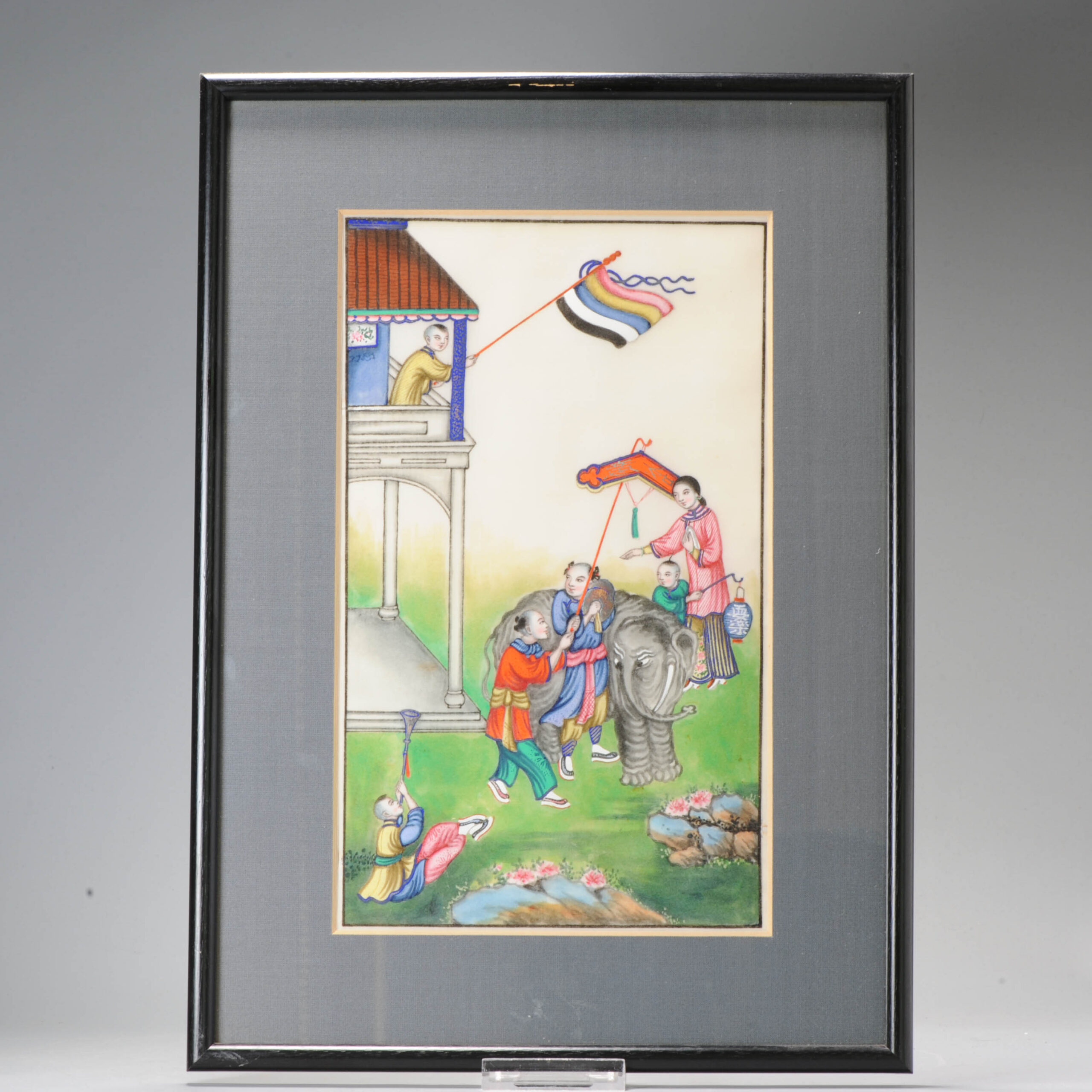 Antique 19th c Chinese Rice Pit painting of a Procession. Absolute top quality. Canton